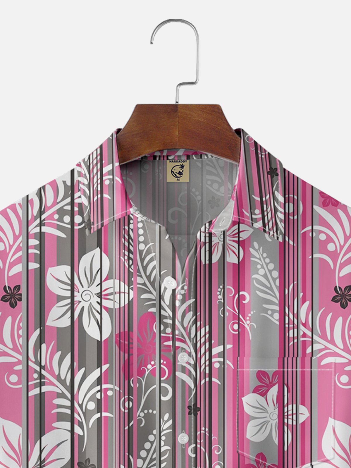 Moisture Wicking Stripes Botanicals Floral Chest Pocket Hawaiian Shirt