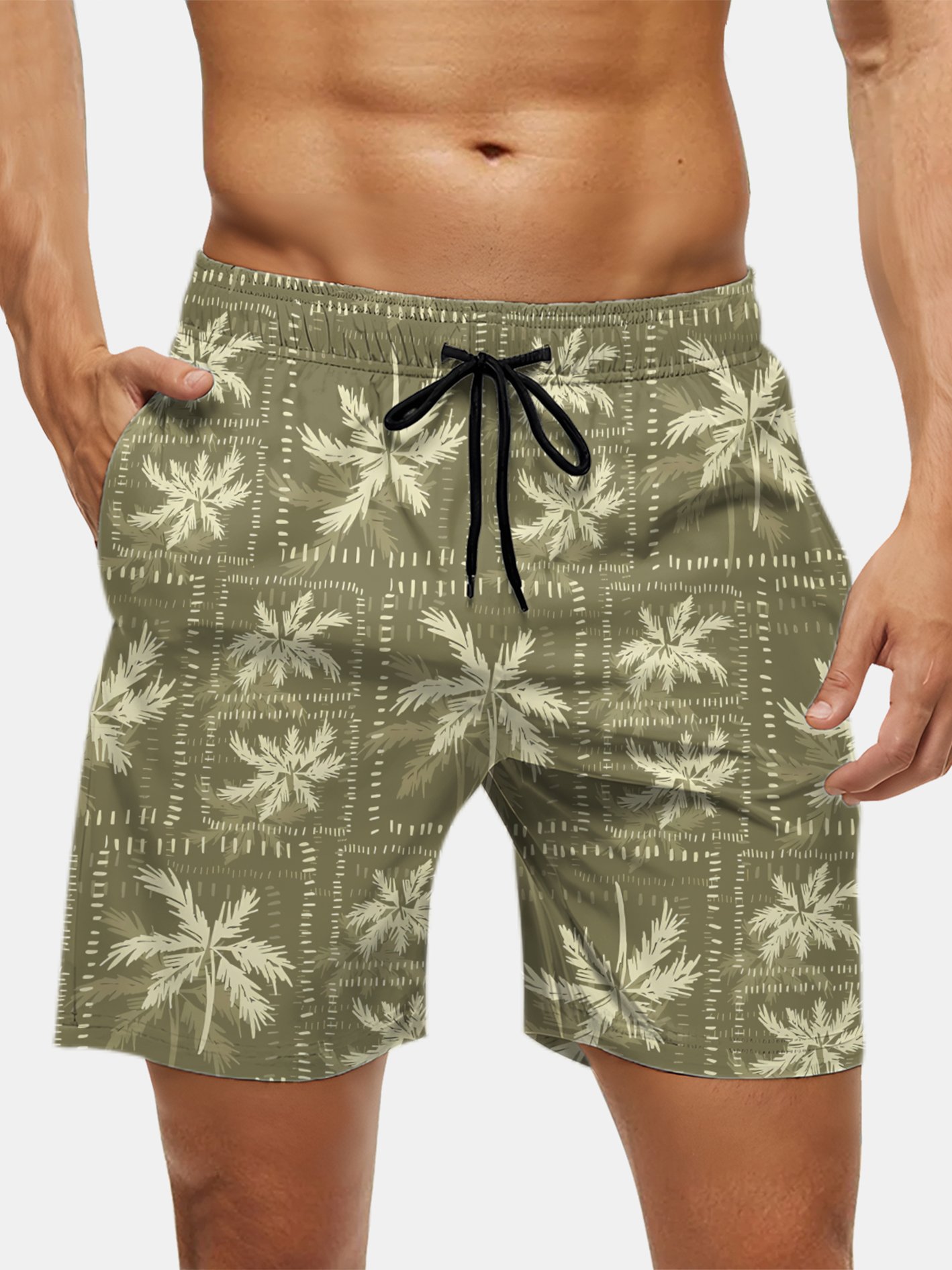 Men's Swim Trunks Hawaiian Tropical Palm Tree Beach Shorts with Pockets