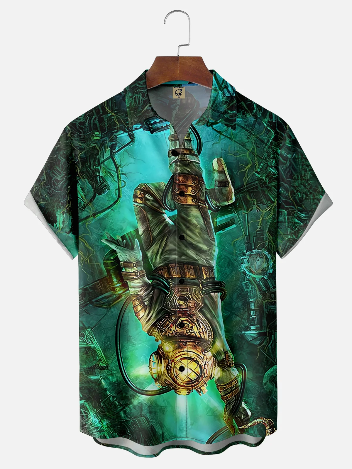 Moisture-wicking Vintage Abyss Diver Octopus Chest Pocket Hawaiian Shirt