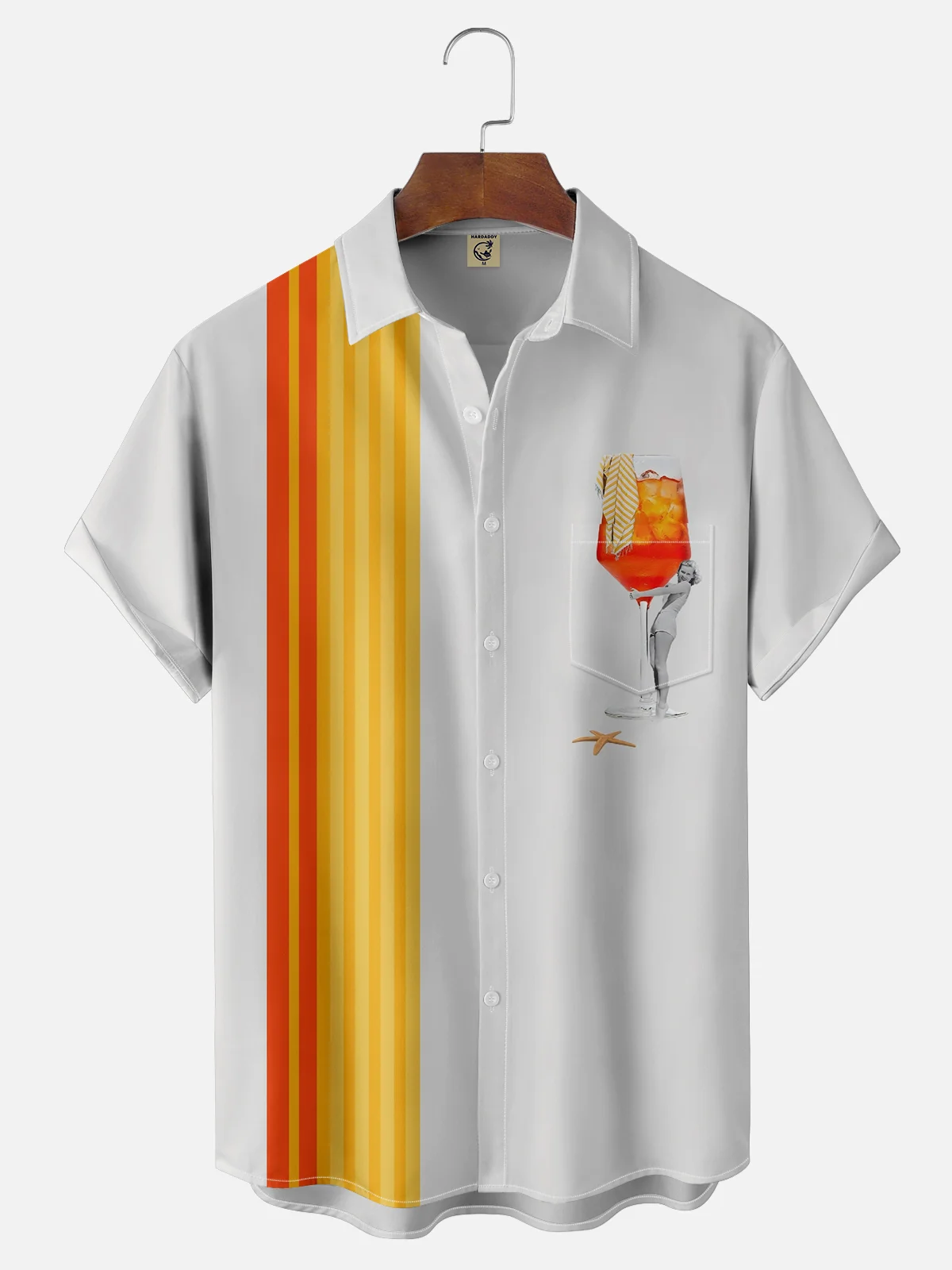 Moisture-wicking Retro Girl Cocktail Fun Chest Pocket Bowling Shirt