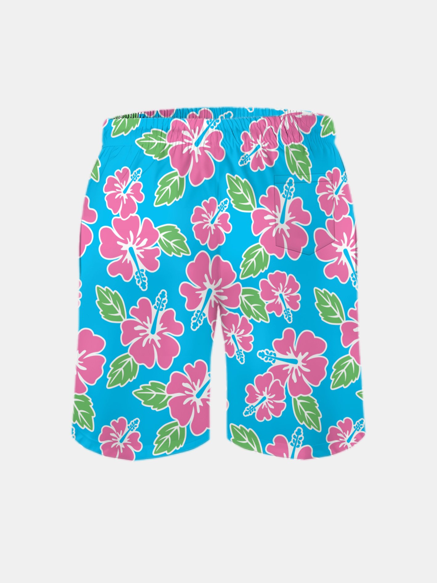 Men's Swim Trunks Hawaiian Tropical Hibiscus Flower Beach Shorts with Pockets