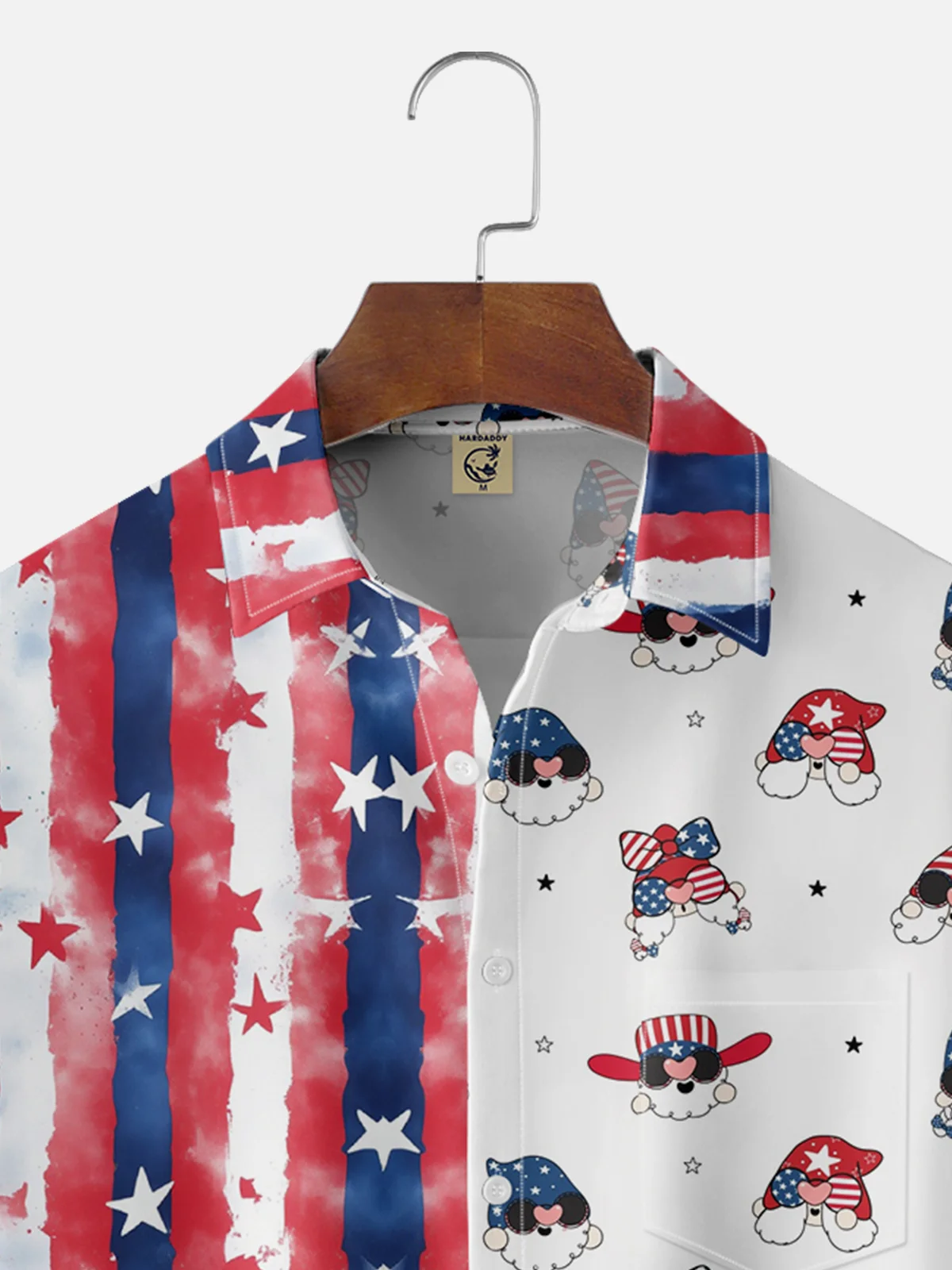 Moisture-wicking Independence Day American Flag Gnome Chest Pocket Casual Shirt