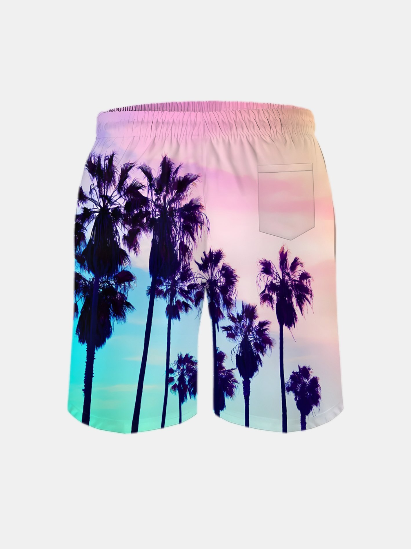 Men's Swim Trunks Hawaiian Tropical Palm Tree Beach Shorts with Pockets