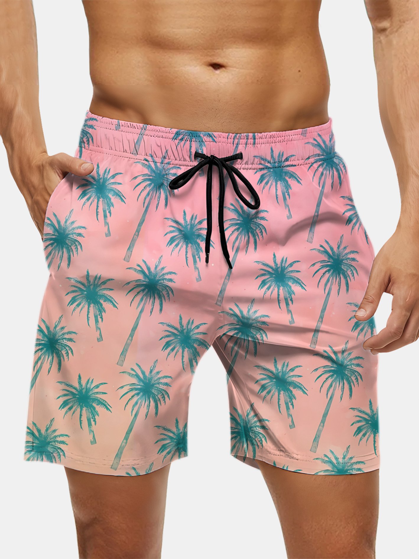 Men's Swim Trunks Hawaiian Tropical Palm Tree Beach Shorts with Pockets