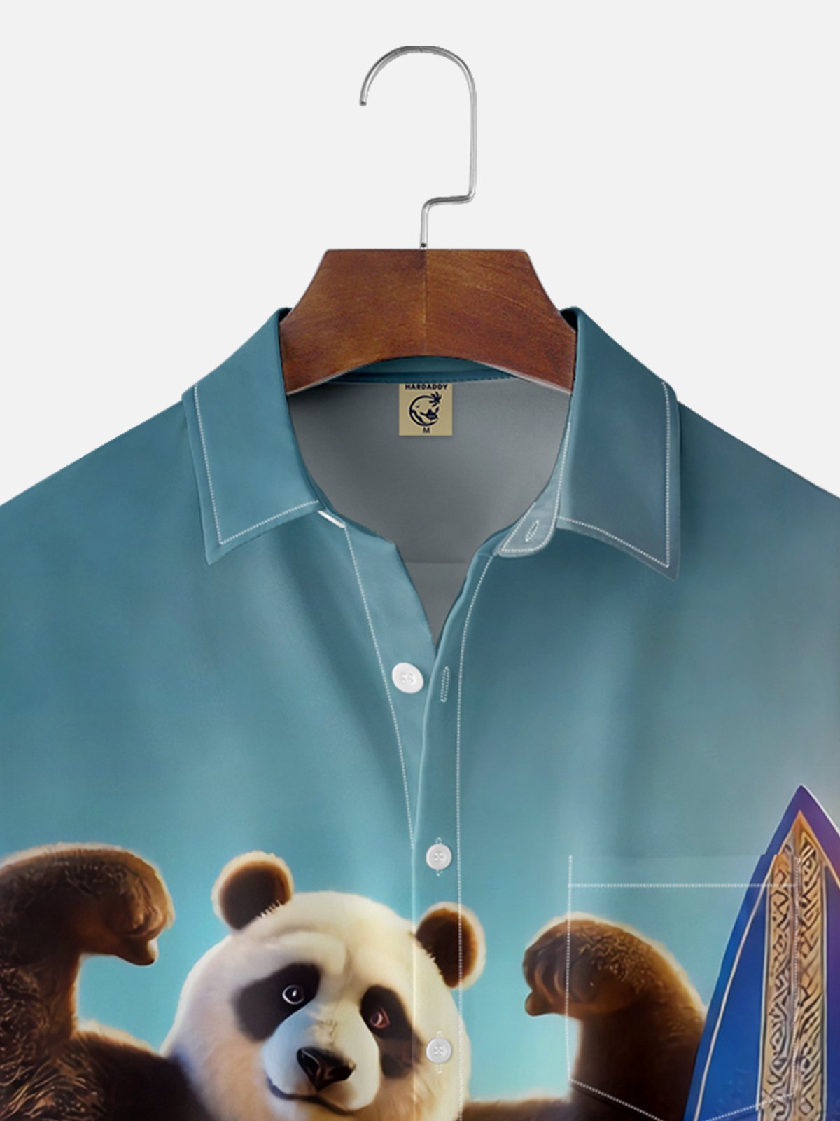 Moisture Wicking Hawaiian Surf Panda Chest Pocket Hawaiian Shirt
