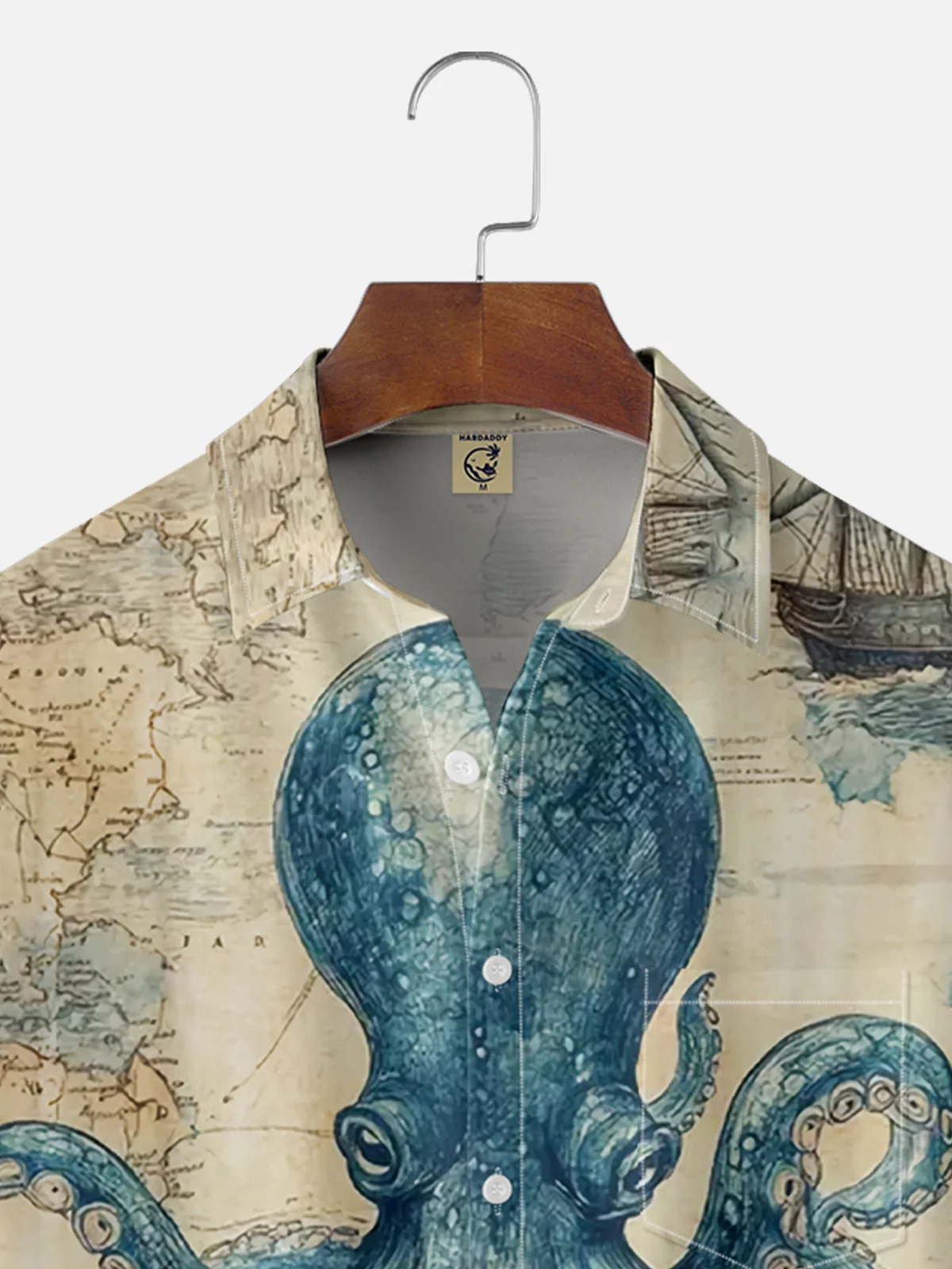 Moisture Wicking Vintage Ocean Octopus Chest Pocket Hawaiian Shirt