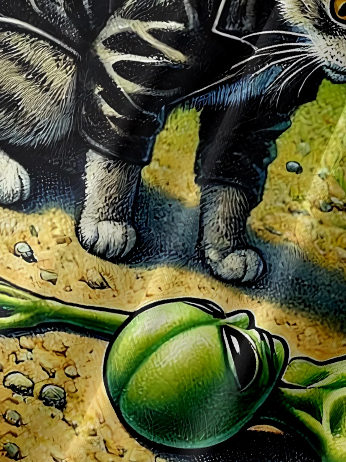 Moisture-wicking Cat and Alien UFO Fun Chest Pocket Hawaiian Shirt
