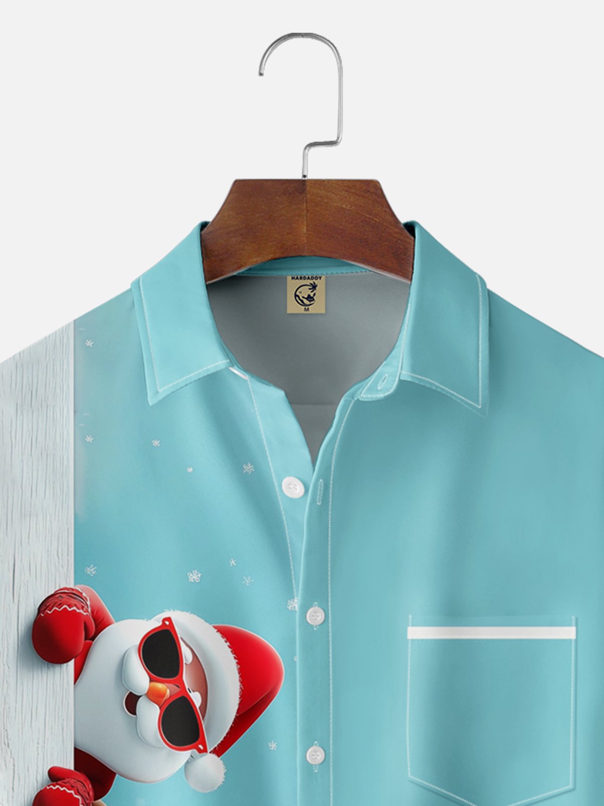 Moisture-wicking Christmas Santa Claus Chest Pocket Bowling Shirt