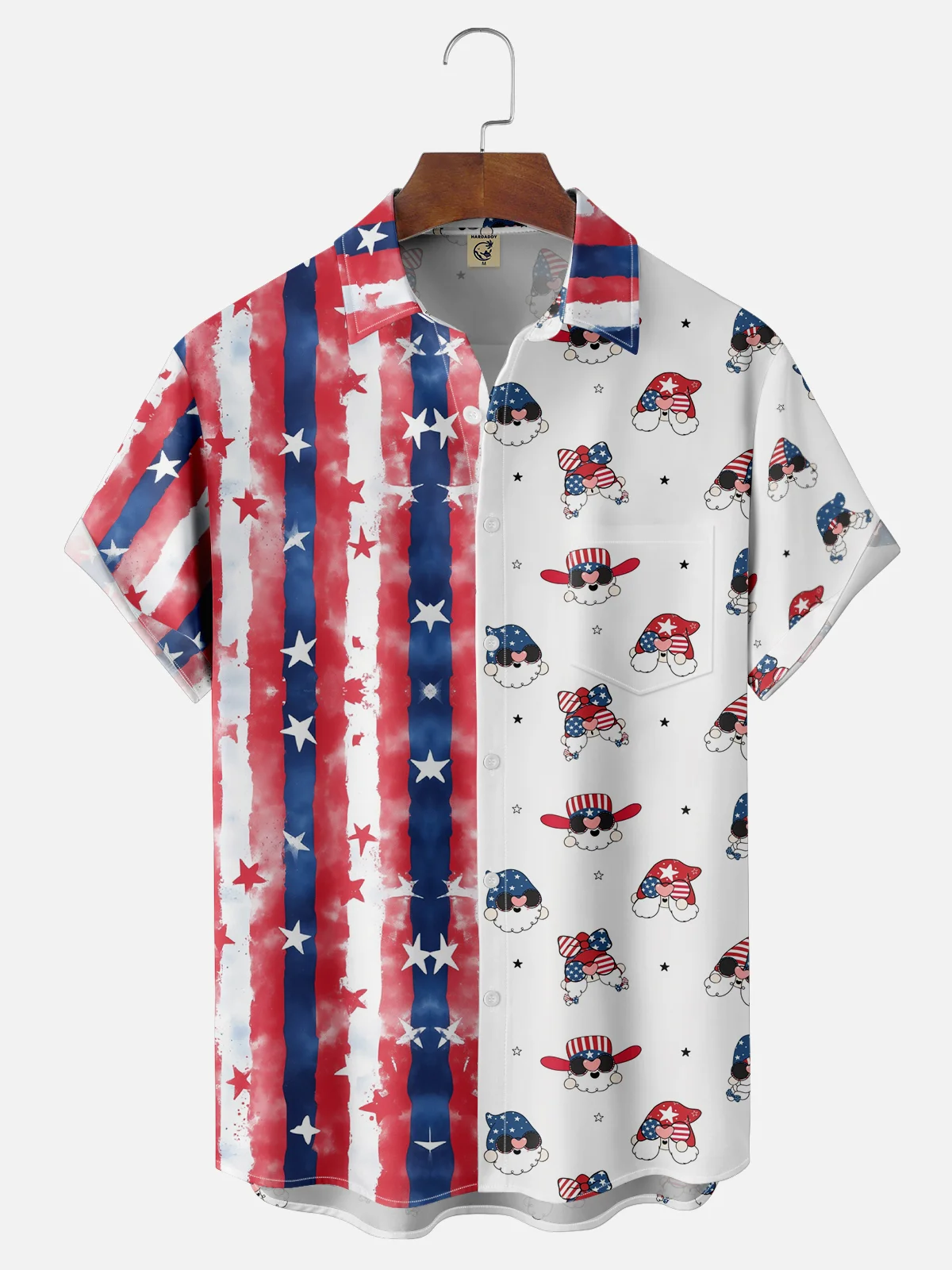 Moisture-wicking Independence Day American Flag Gnome Chest Pocket Casual Shirt