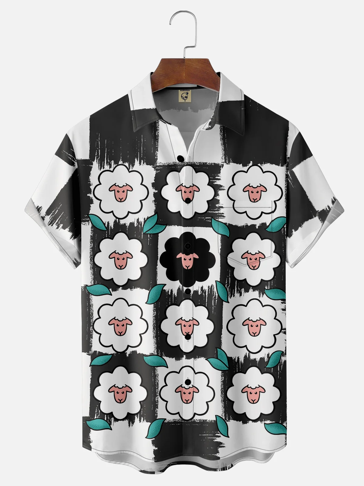 Hardaddy x Coffee Man Moisture Wicking Geometric Sheep Chest Pocket Hawaiian Shirt