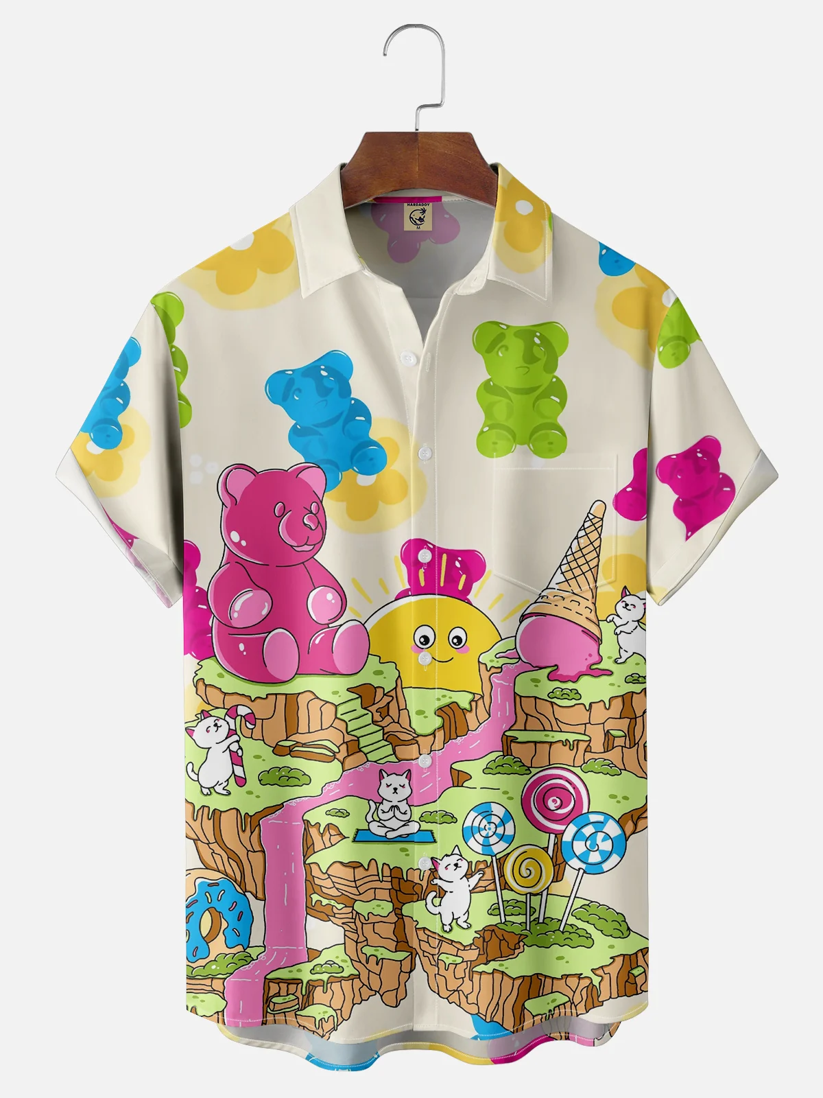 Hardaddy X Artist Kimprut Imut Cartoon Bear Lollipop Donut Ice cream Chest Pocket Hawaiian Shirt