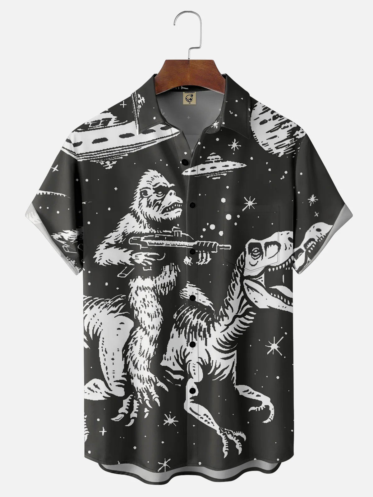 Moisture Wicking Universe UFO Dinosaur Bigfoot Chest Pocket Hawaii Shirt