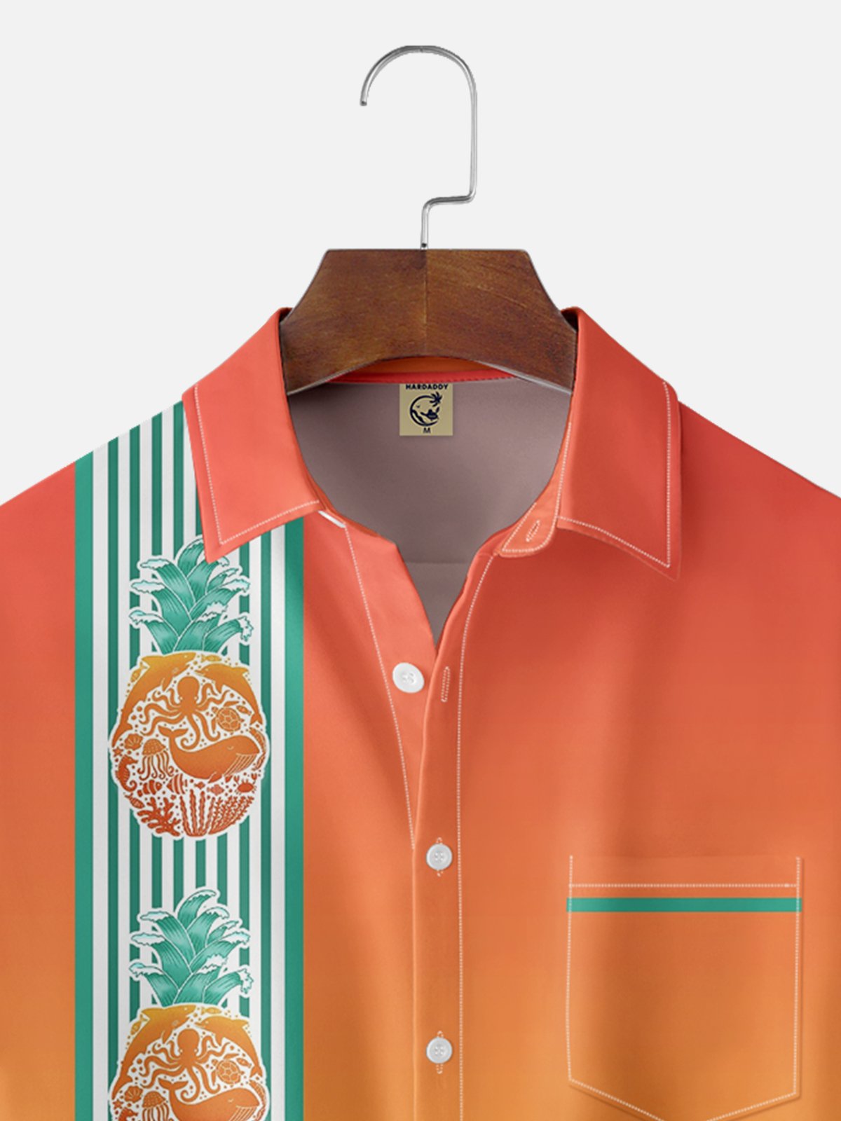 Hardaddy x Coffee Man Moisture Wicking Ombre Pineapple Whale Octopus Chest Pocket Hawaiian Bowling Shirt