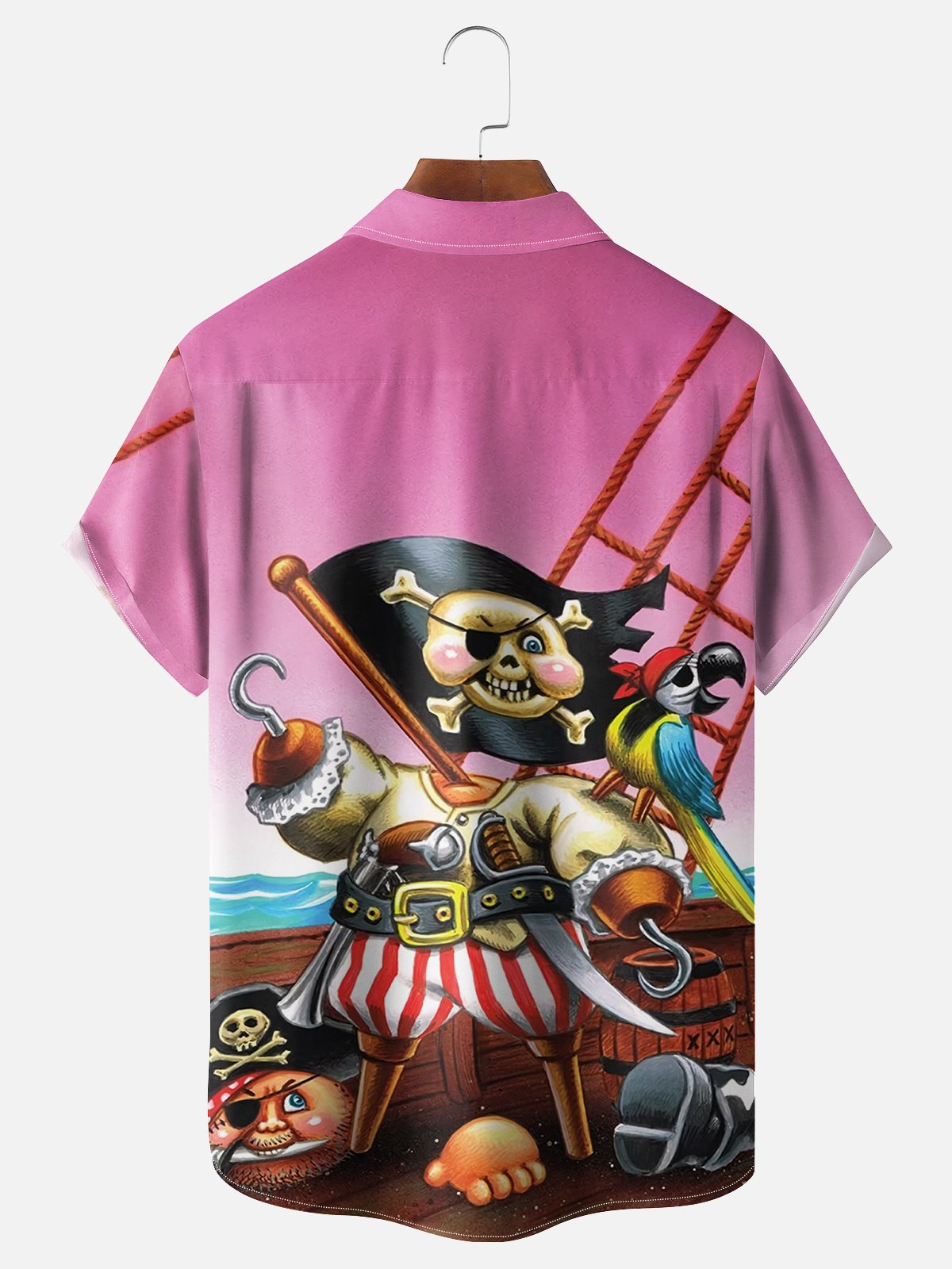 Moisture Wicking Pirate Parrot Chest Pocket Hawaiian Shirt