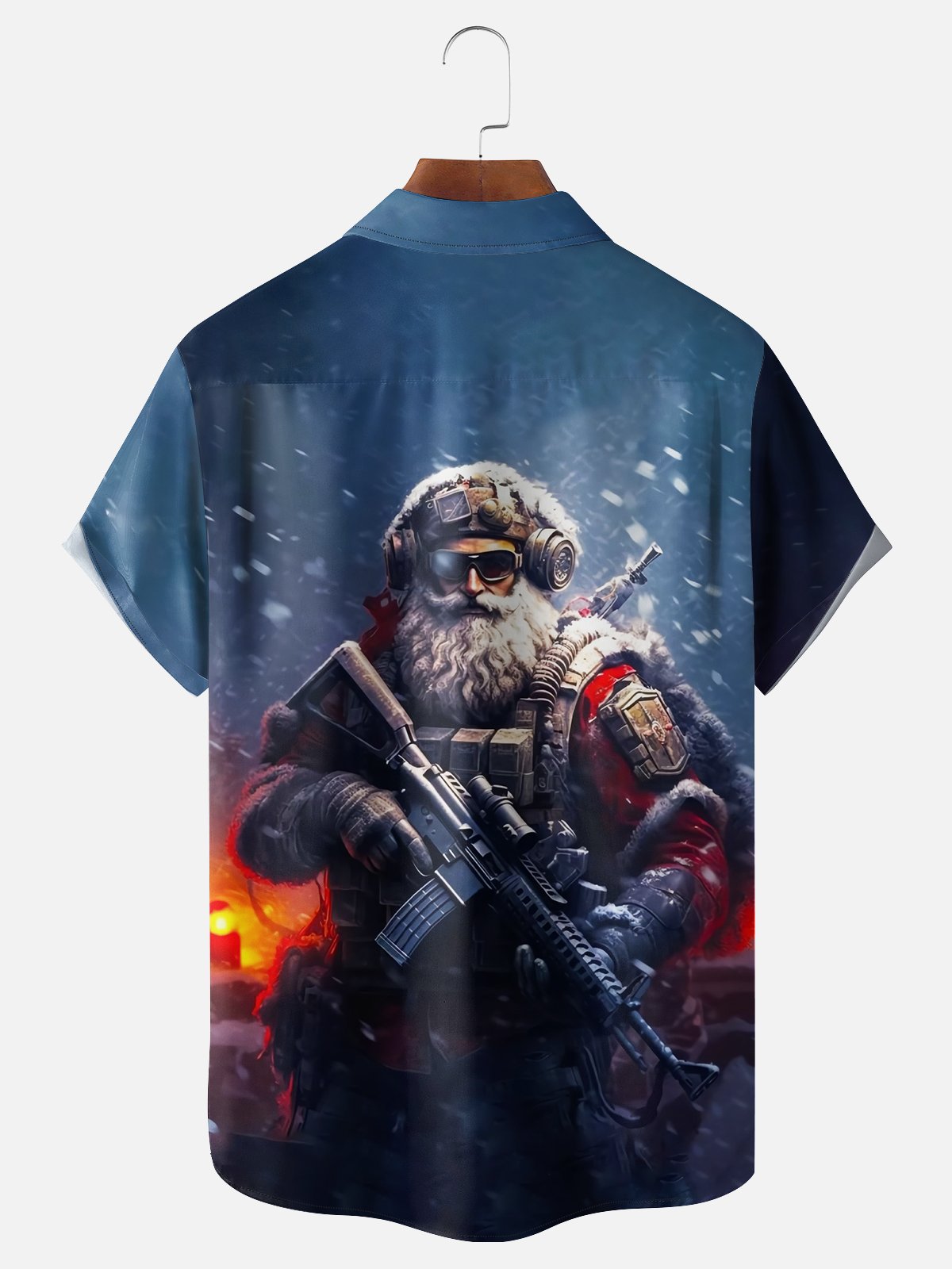 Moisture-wicking Christmas Santa Marine Corps Chest Pocket Casual Shirt