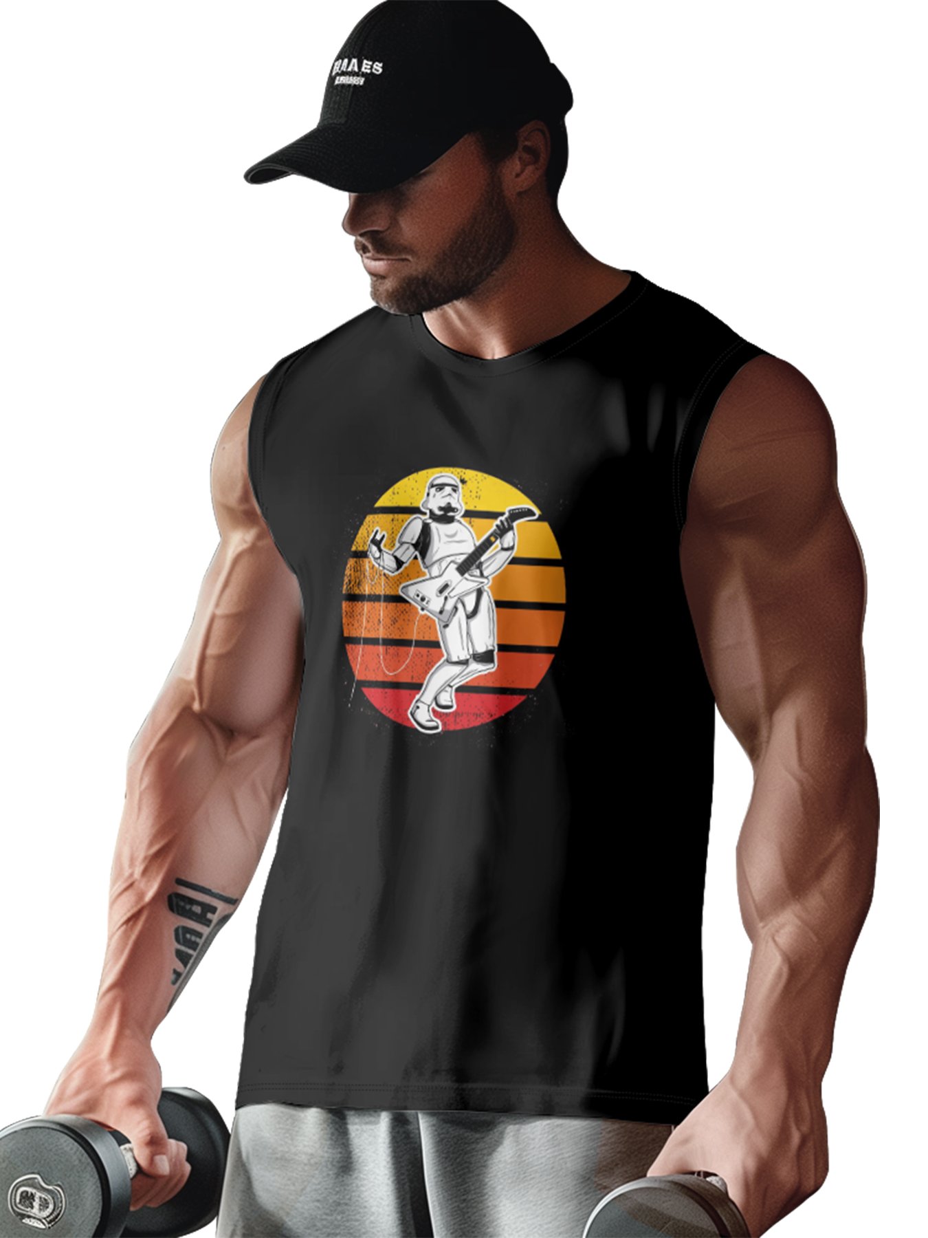 Hardaddy X Artist Contatoeoli Studio Mens Crewneck Tank Tops Star Guitar Beach Sleeveless Shirt