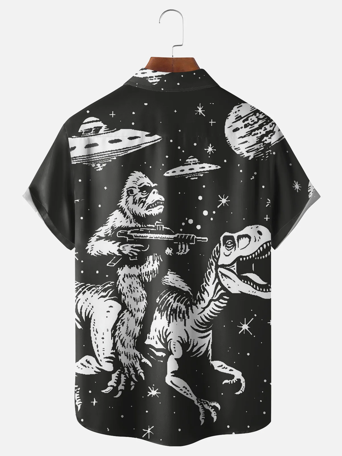 Moisture Wicking Universe UFO Dinosaur Bigfoot Chest Pocket Hawaii Shirt