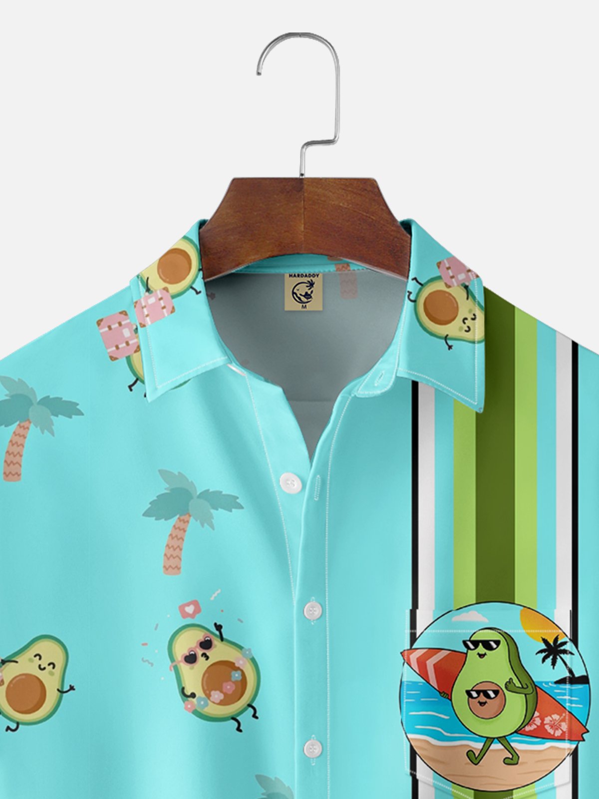 Hardaddy x Coffee Man Moisture Wicking Avocado Surfing Coconut Tree Chest Pocket Bowling Shirt