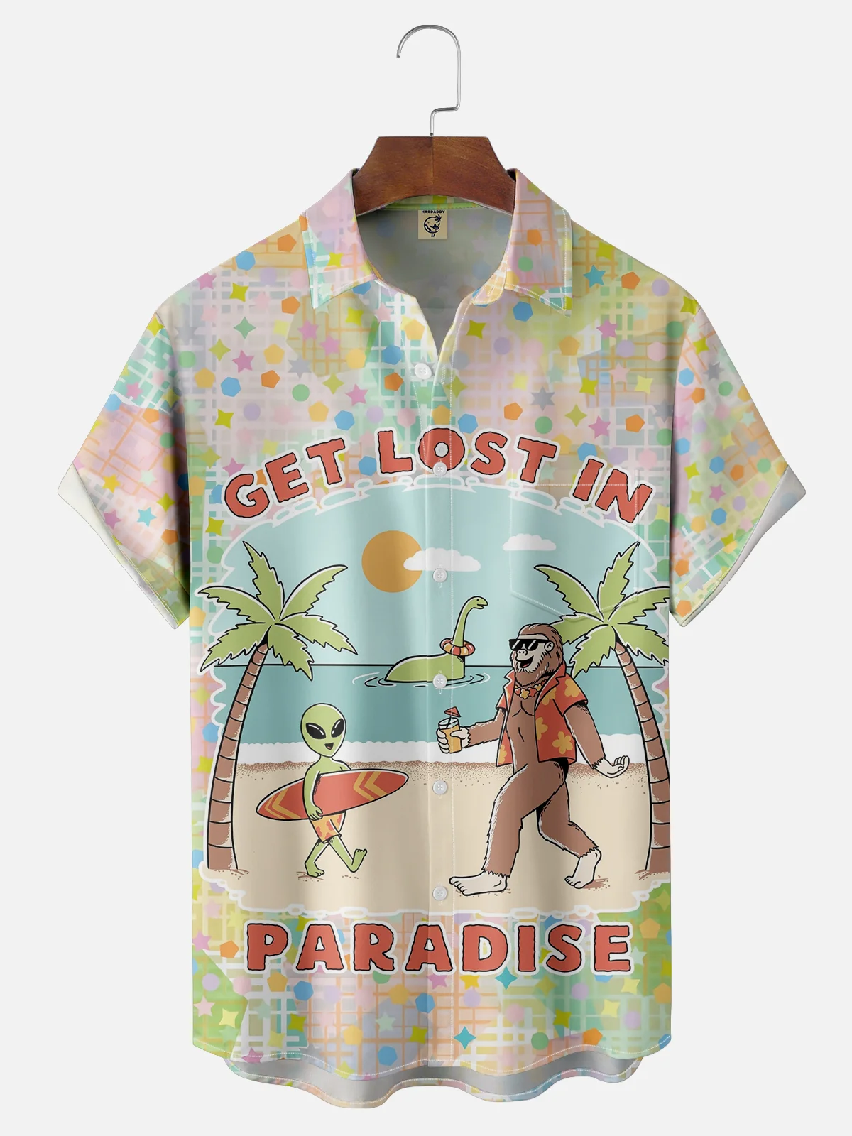 Hardaddy x Coffee Man Moisture Wicking Alien Orangutan Coconut Tree Chest Pocket Hawaiian Shirt