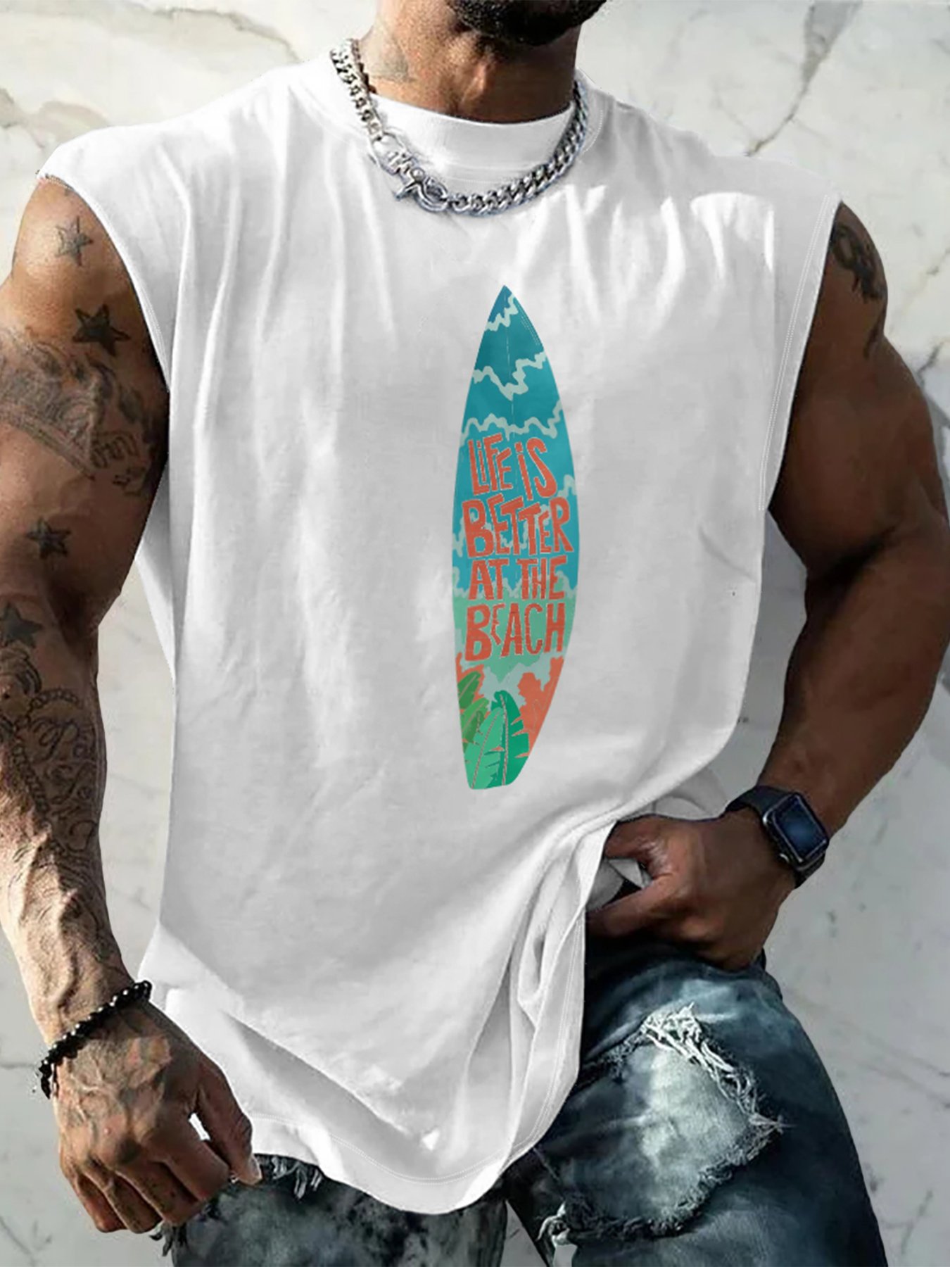 Hardaddy X Artist Stephen Wade Mens Crewneck Tank Tops Sea Surfing Beach Sleeveless Shirt