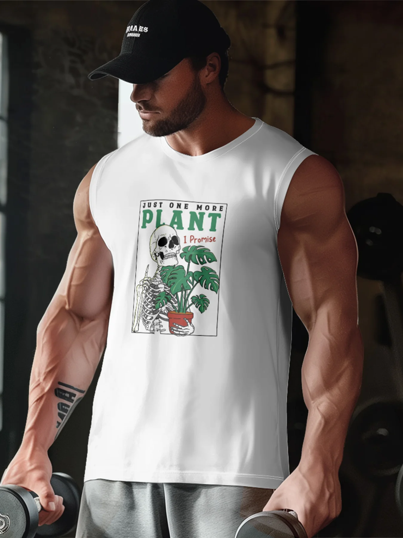 Hardaddy X Artist Kimprut Imut Mens Crewneck Tank Tops Skeleton Monstera Beach Sleeveless Shirt