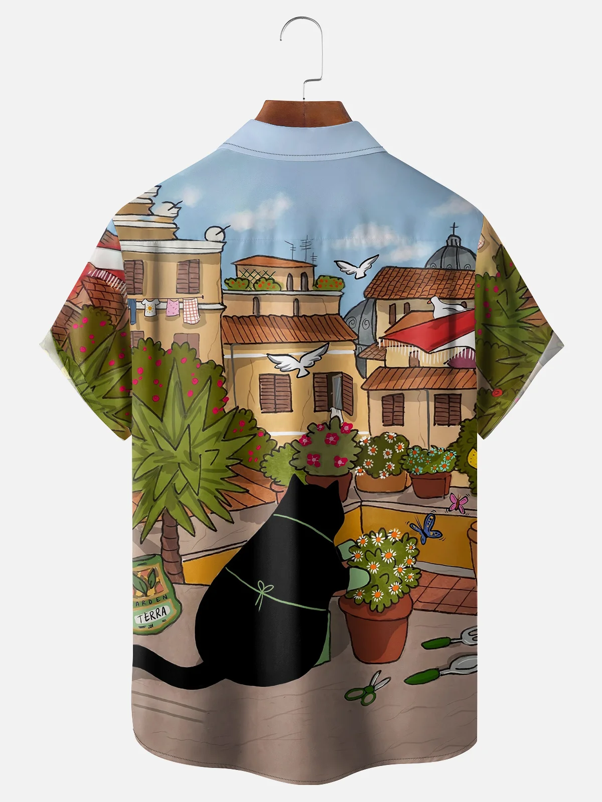 Moisture-wicking Art Cat Gardener Chest Pocket Casual Shirt