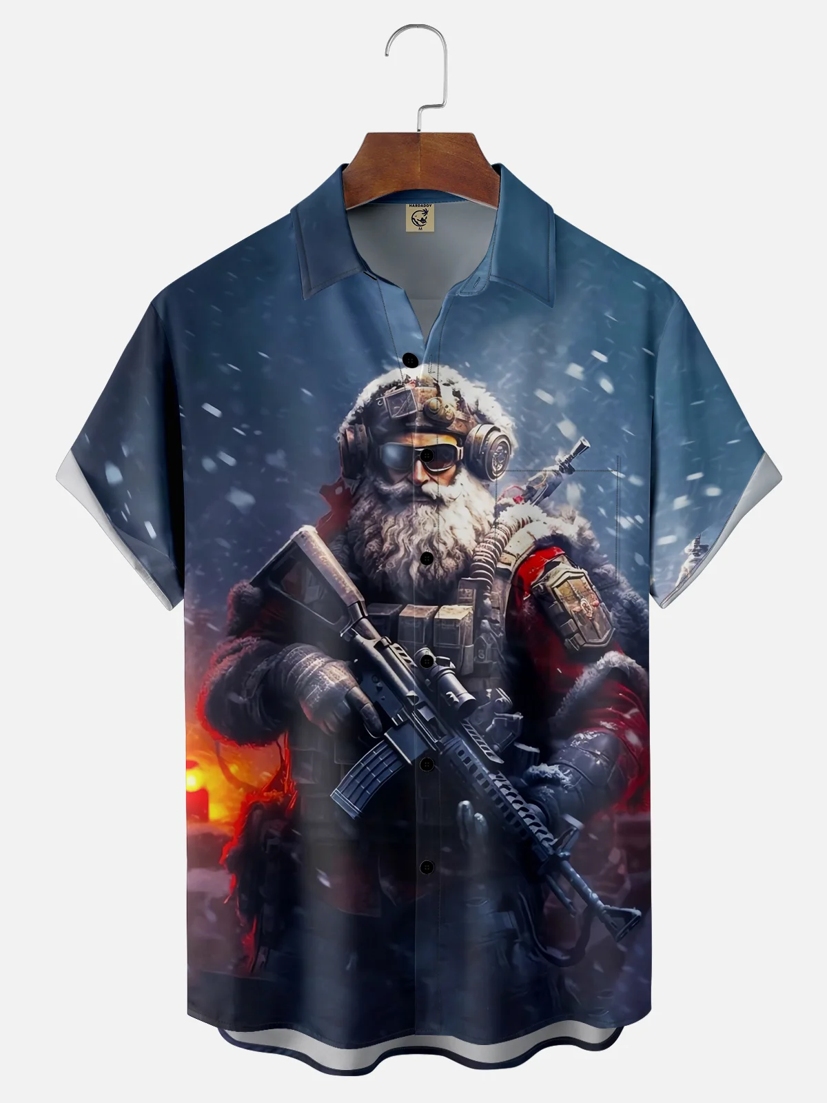 Moisture-wicking Christmas Santa Marine Corps Chest Pocket Casual Shirt