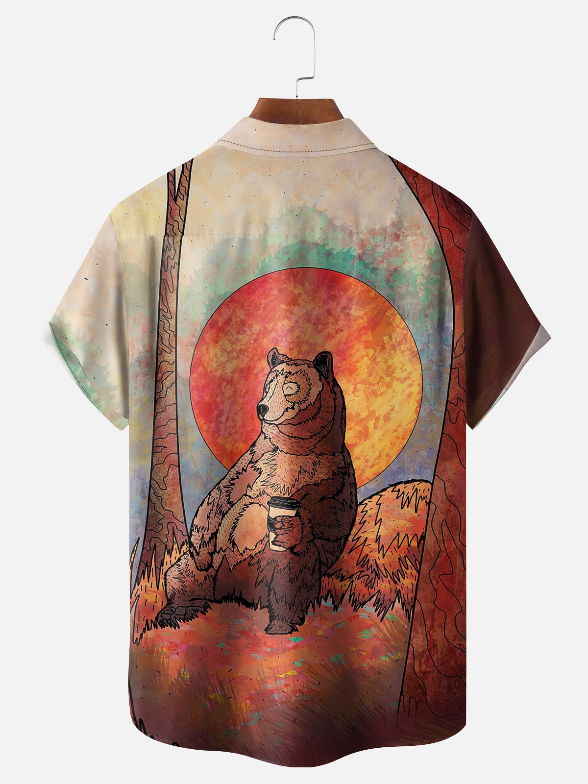 Hardaddy x Stephen Wade Moisture-wicking Sunset Brown Bear Chest Pocket Hawaiian Shirt