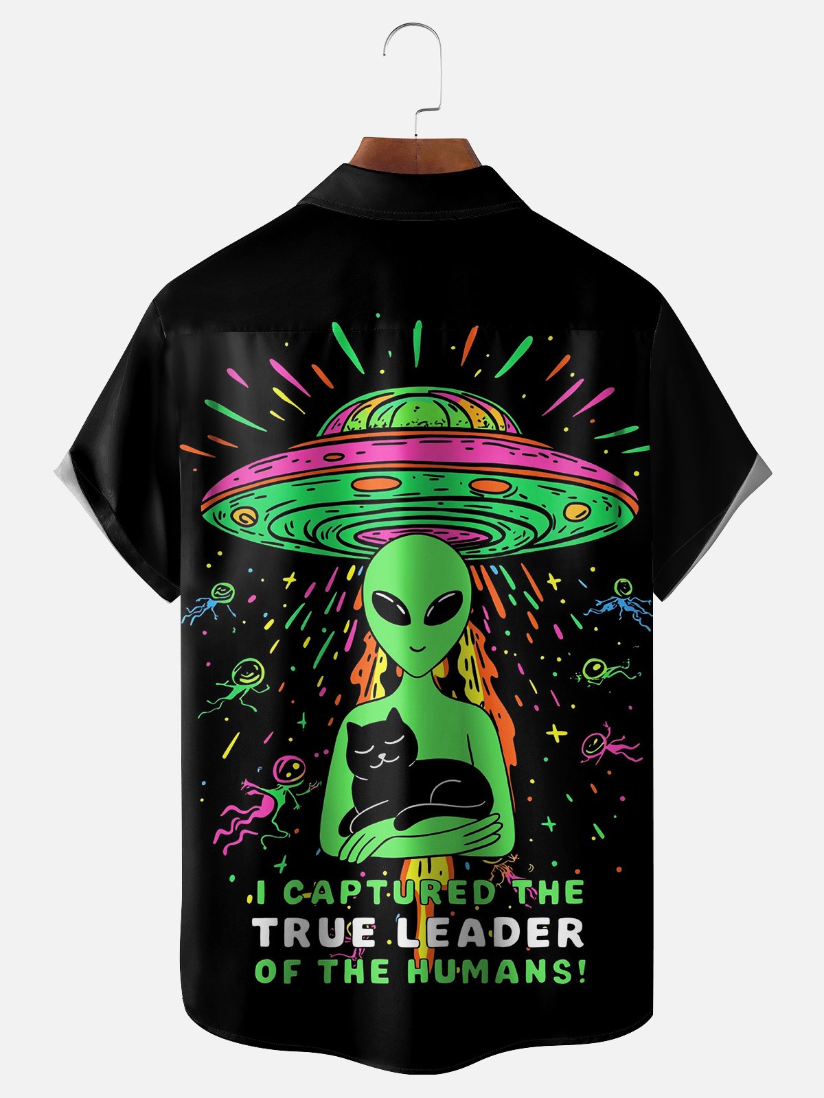 Hardaddy x Coffee Man Moisture Wicking UFO Alien Cat Chest Pocket Hawaiian Shirt