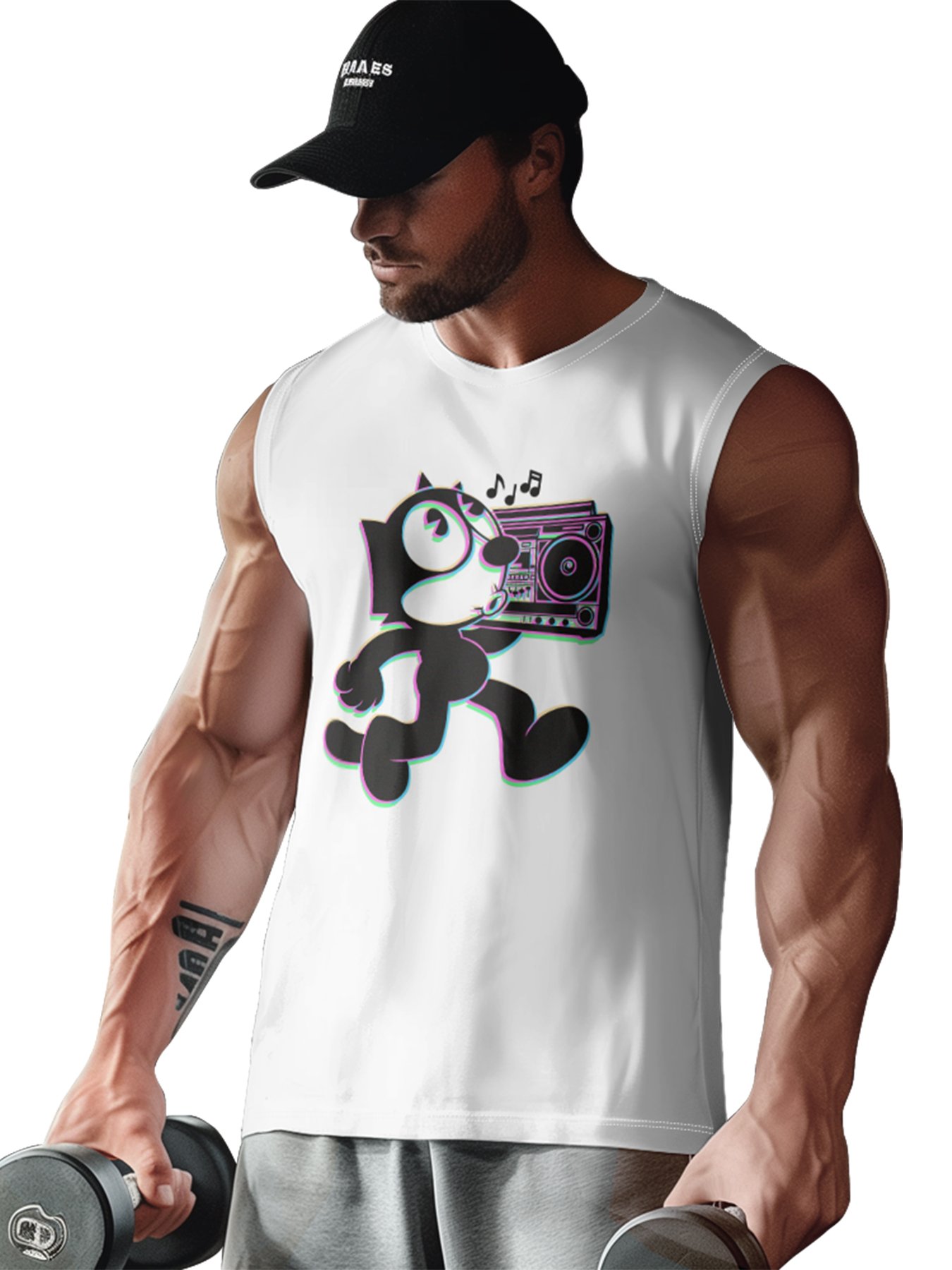 Hardaddy X Artist Contatoeoli Studio Mens Crewneck Tank Tops Pop Music Cat Beach Sleeveless Shirt
