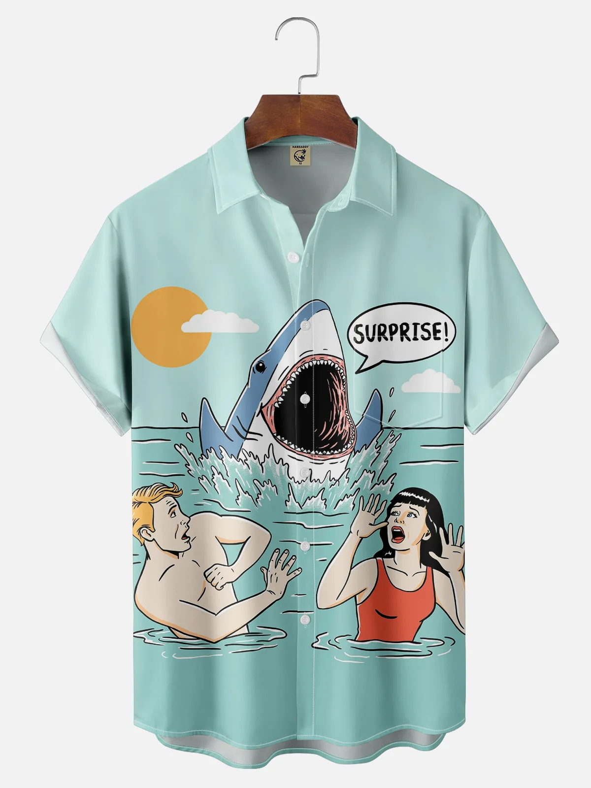 Hardaddy X Artist Coffee Man Moisture-wicking Shark Surprise Chest Pocket Hawaiian Shirt