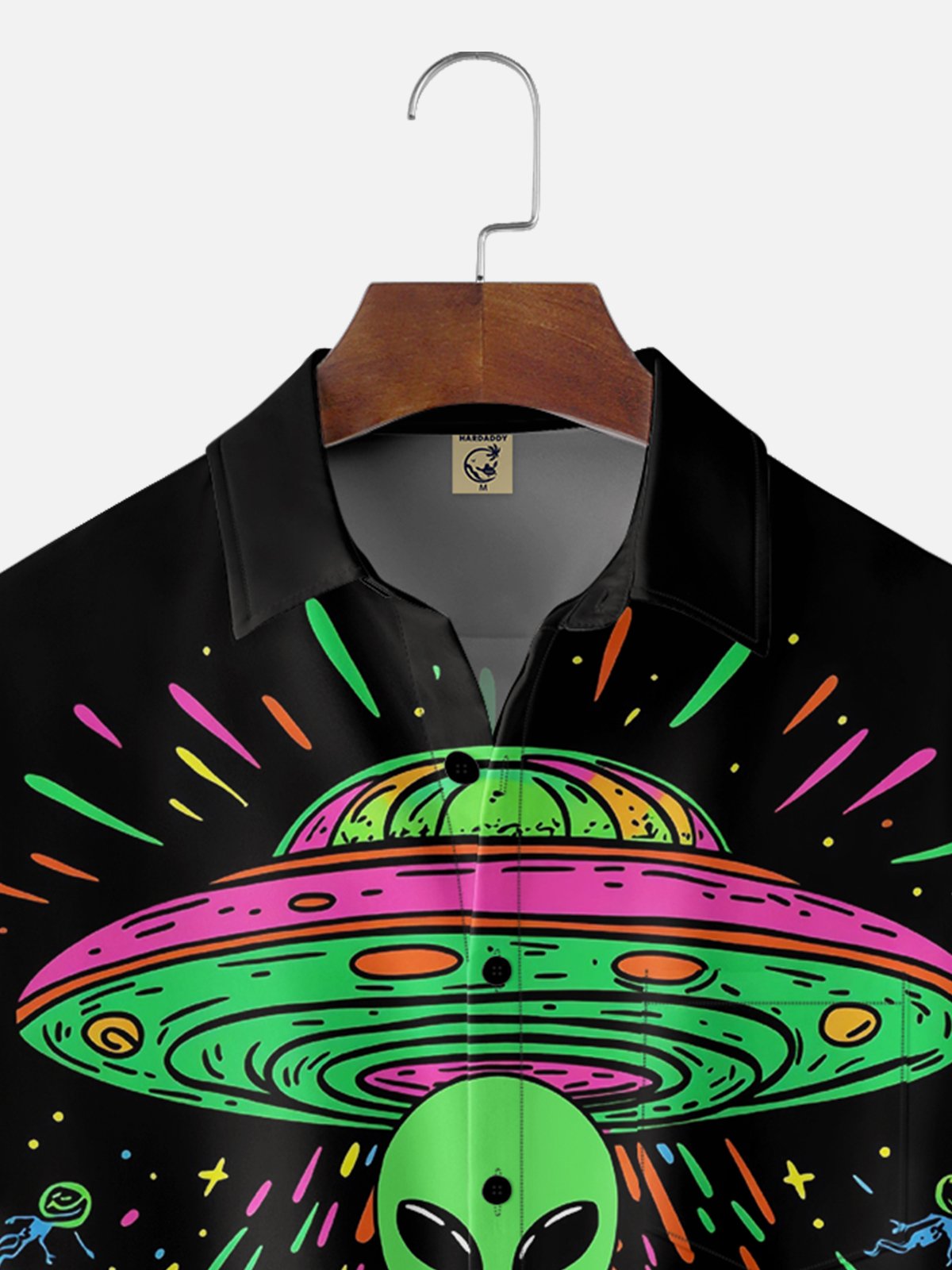 Hardaddy x Coffee Man Moisture Wicking UFO Alien Cat Chest Pocket Hawaiian Shirt