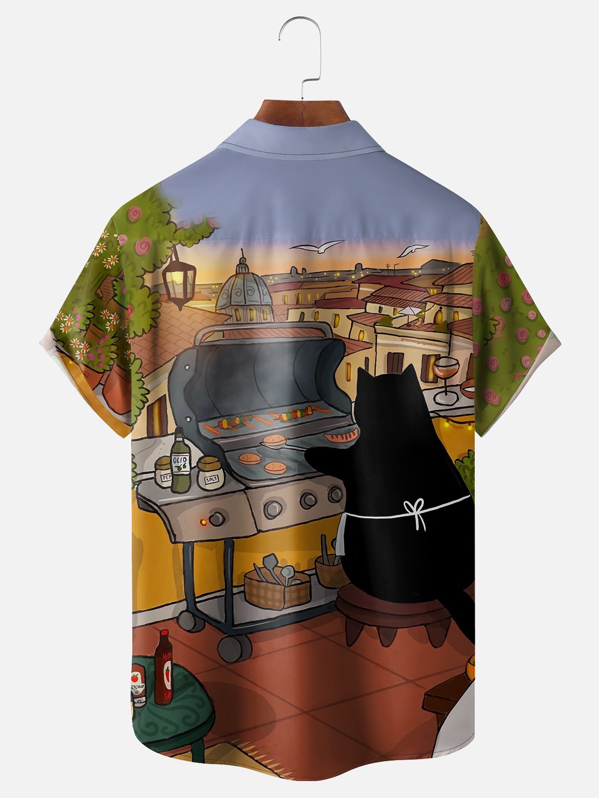 Moisture-wicking Art Cat at a BBQ Party Chest Pocket Casual Shirt
