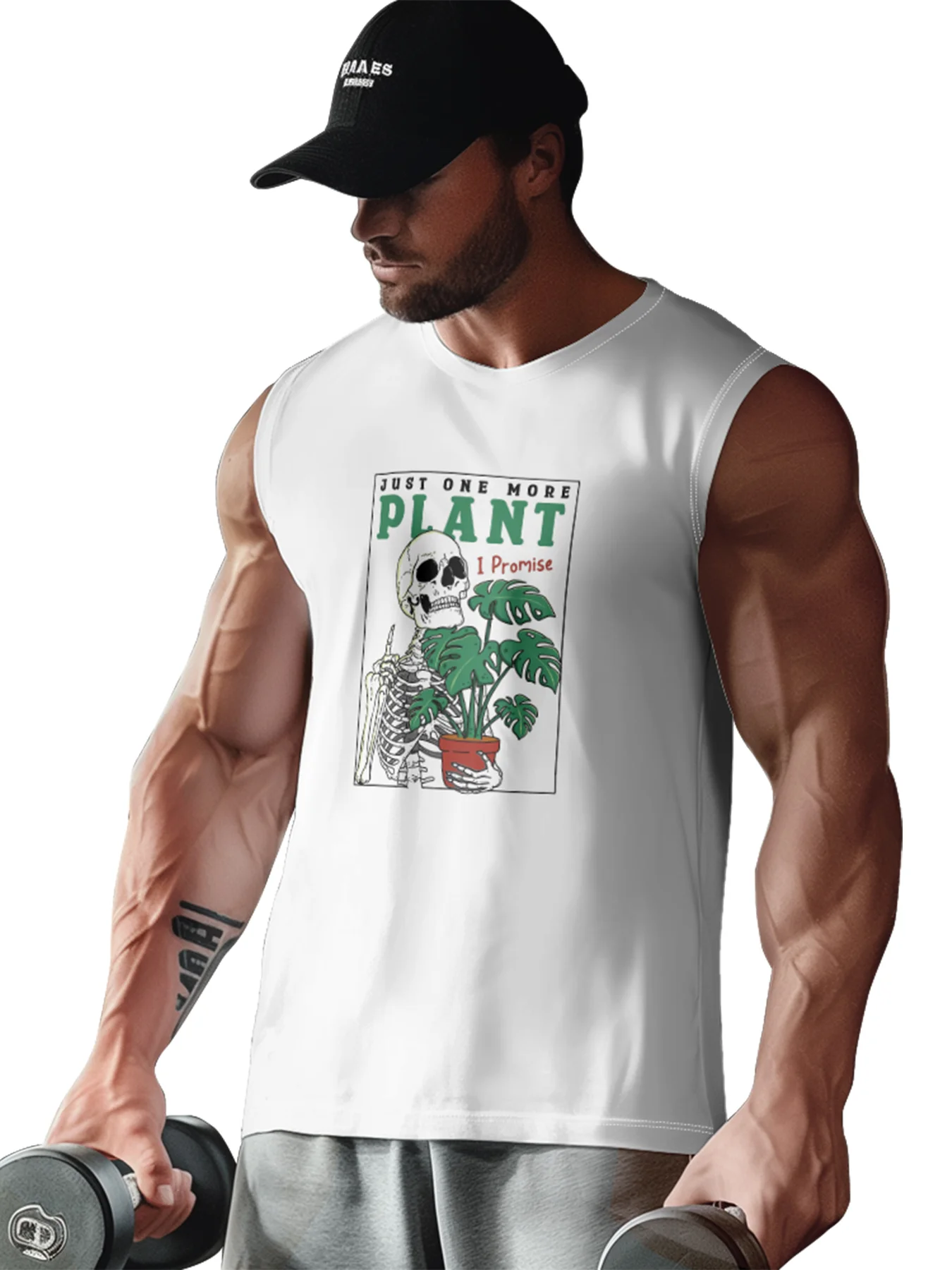 Hardaddy X Artist Kimprut Imut Mens Crewneck Tank Tops Skeleton Monstera Beach Sleeveless Shirt