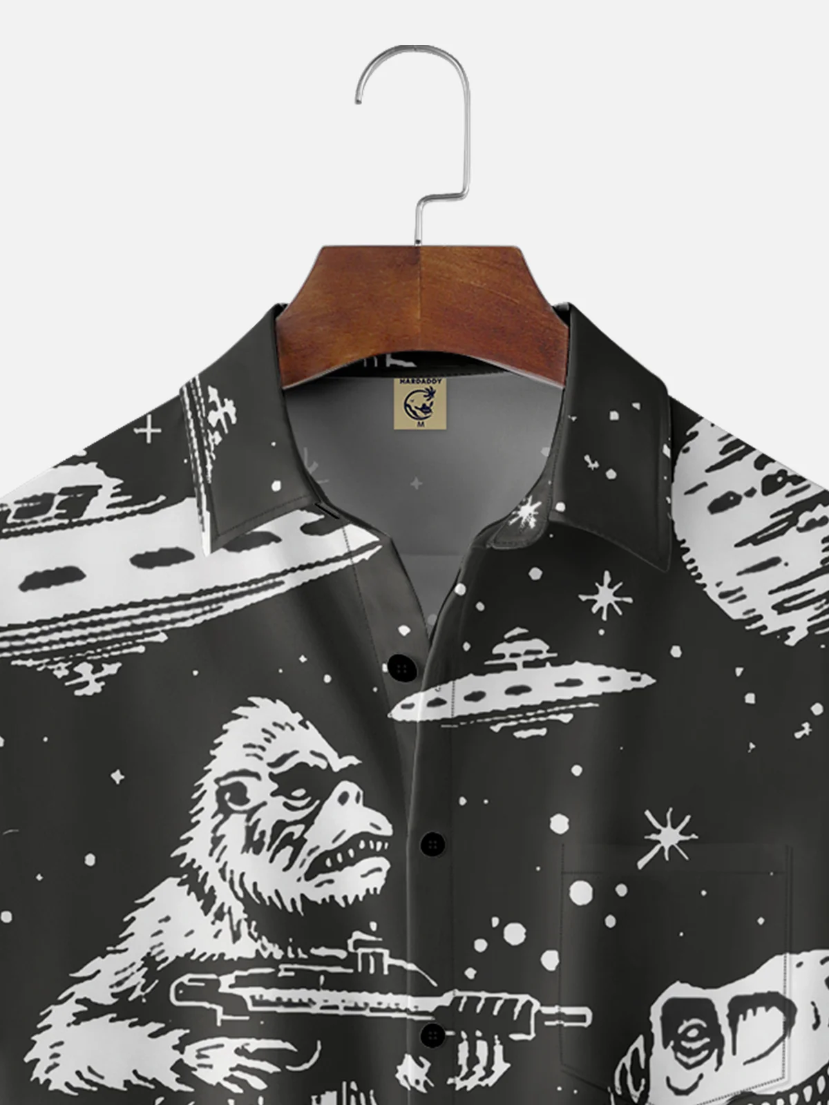 Moisture Wicking Universe UFO Dinosaur Bigfoot Chest Pocket Hawaii Shirt