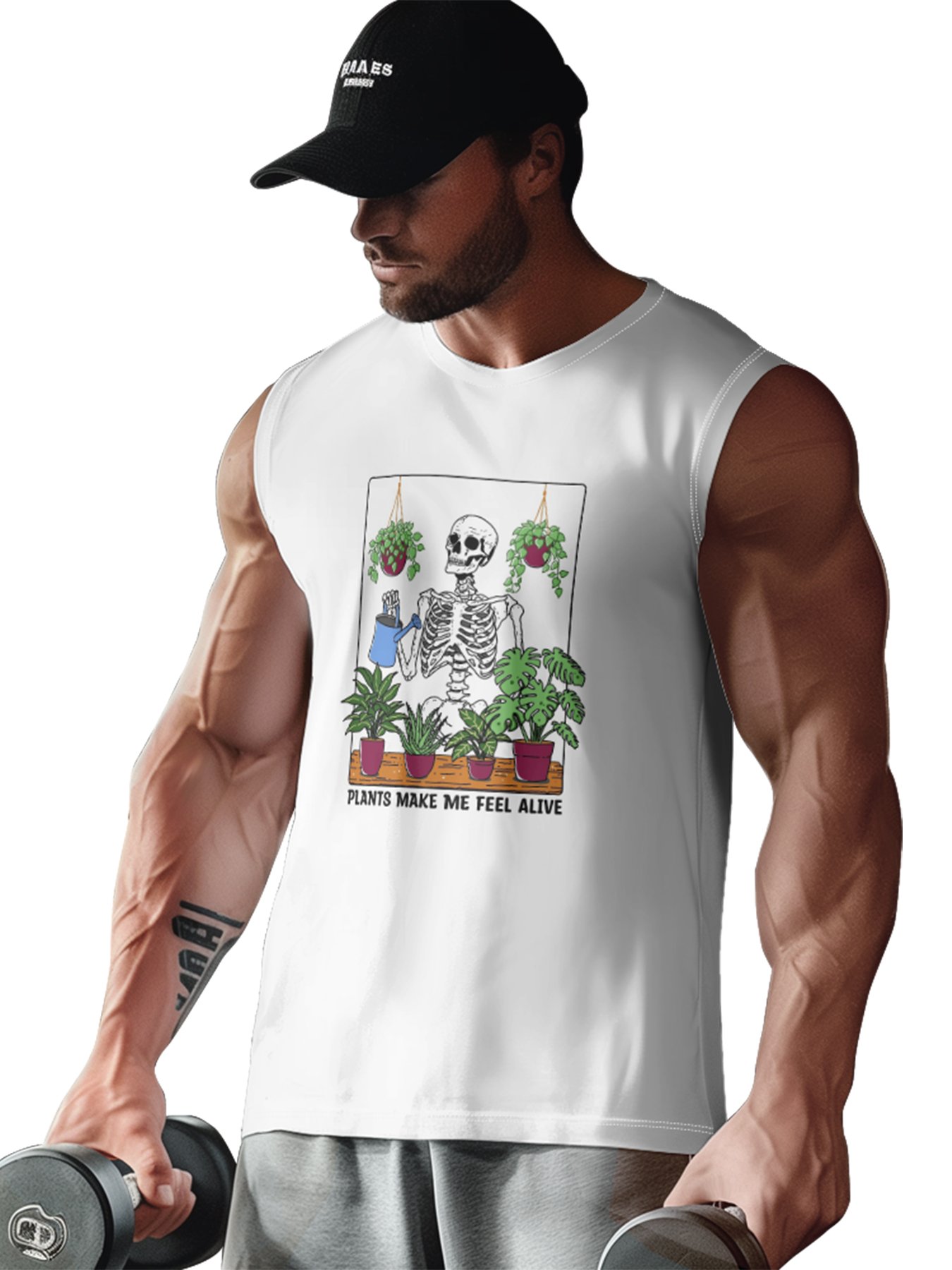 Hardaddy X Artist Kimprut Imut Mens Crewneck Tank Tops Skeleton Plants Beach Sleeveless Shirt