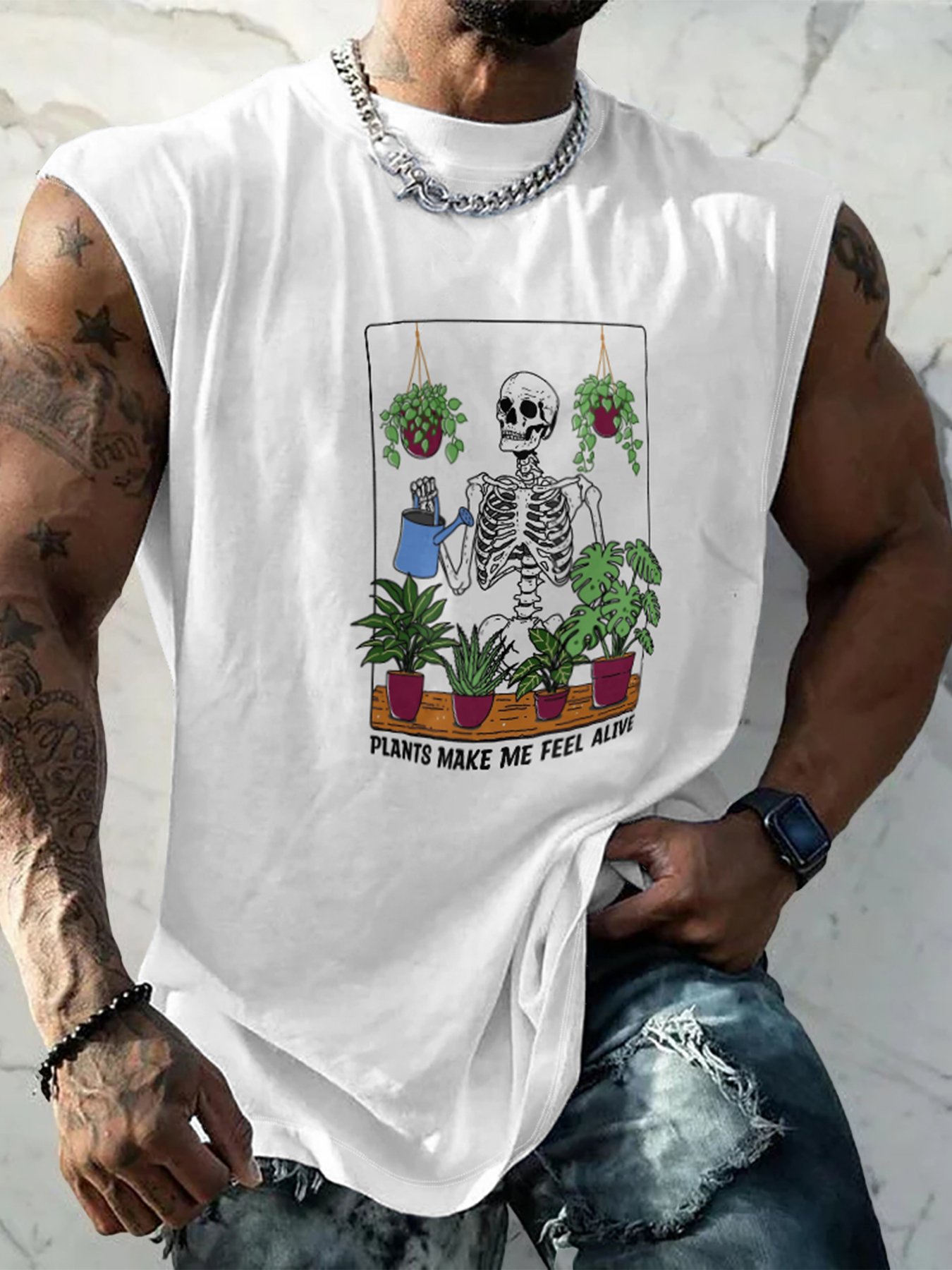 Hardaddy X Artist Kimprut Imut Mens Crewneck Tank Tops Skeleton Plants Beach Sleeveless Shirt