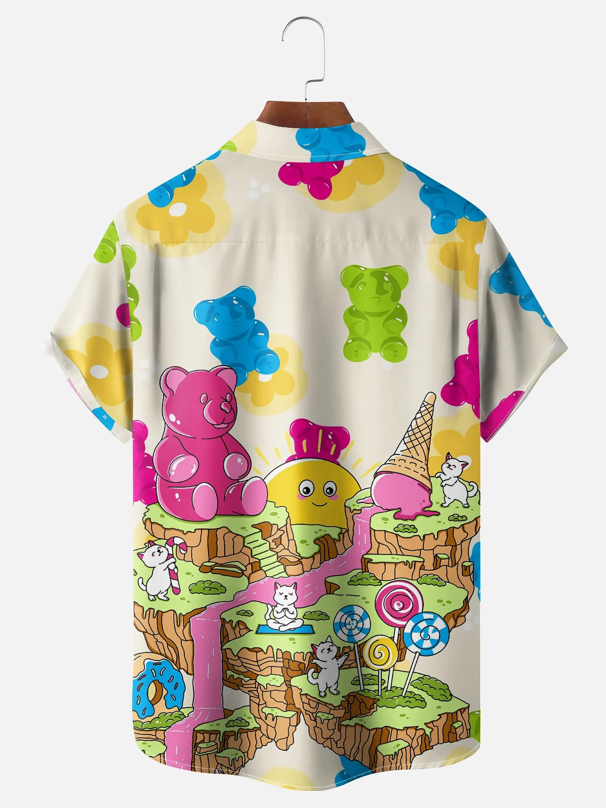 Hardaddy X Artist Kimprut Imut Cartoon Bear Lollipop Donut Ice cream Chest Pocket Hawaiian Shirt
