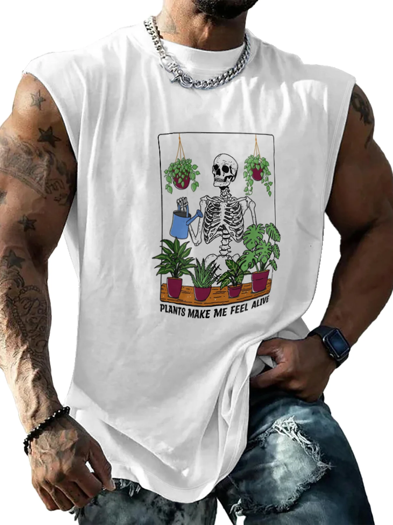 Hardaddy X Artist Kimprut Imut Mens Crewneck Tank Tops Skeleton Plants Beach Sleeveless Shirt