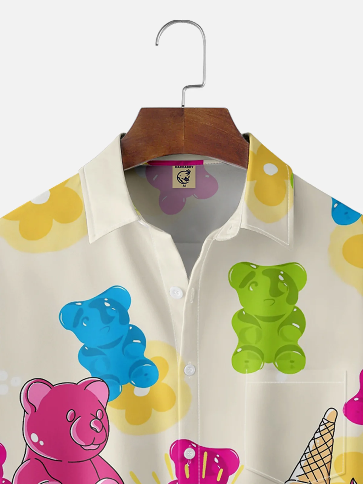 Hardaddy X Artist Kimprut Imut Cartoon Bear Lollipop Donut Ice cream Chest Pocket Hawaiian Shirt