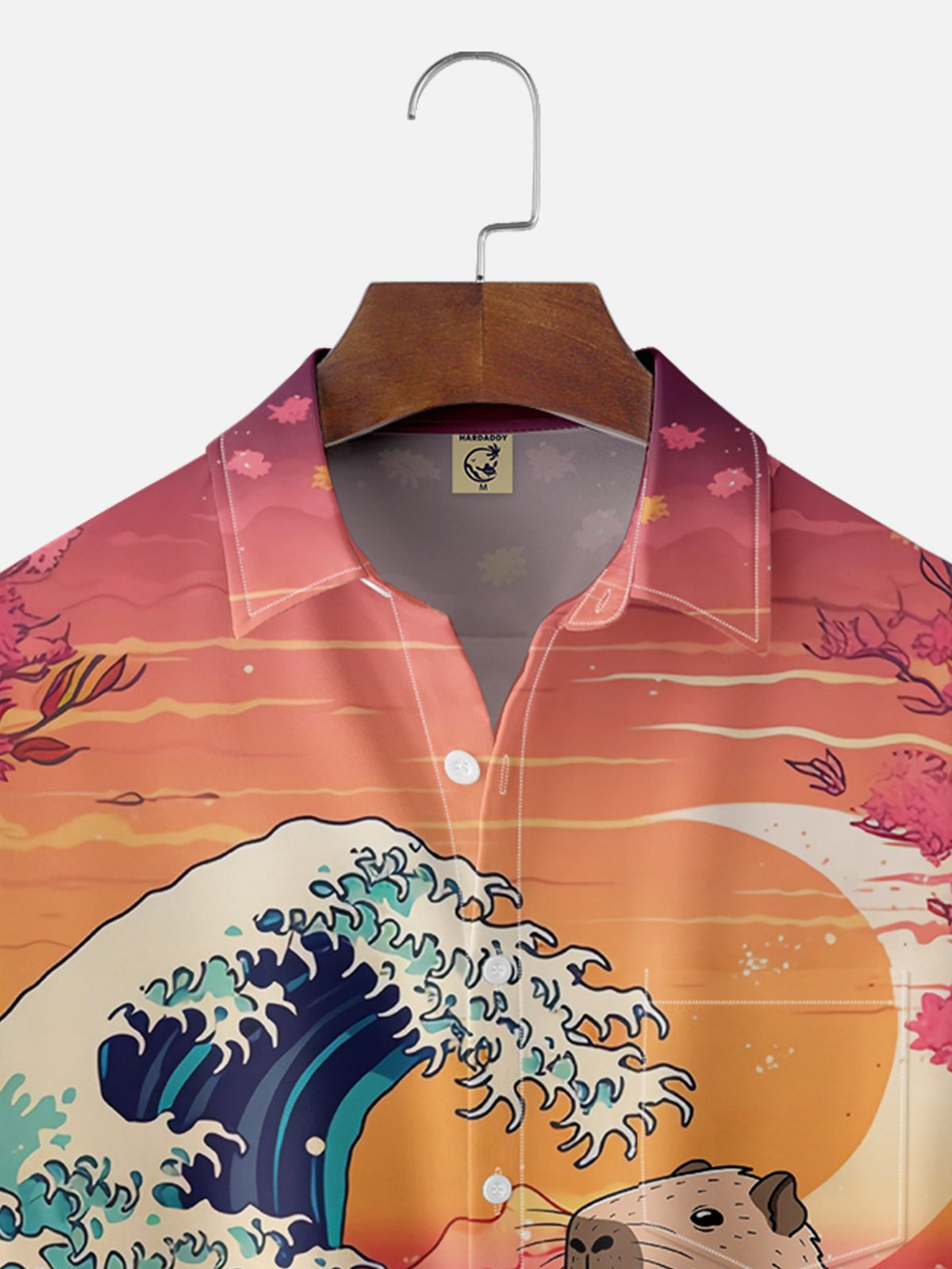 Hardaddy X Artist Kimprut Imut Japanese Ukiyo-e Wave Ramen Capybara Chest Pocket Hawaiian Shirt