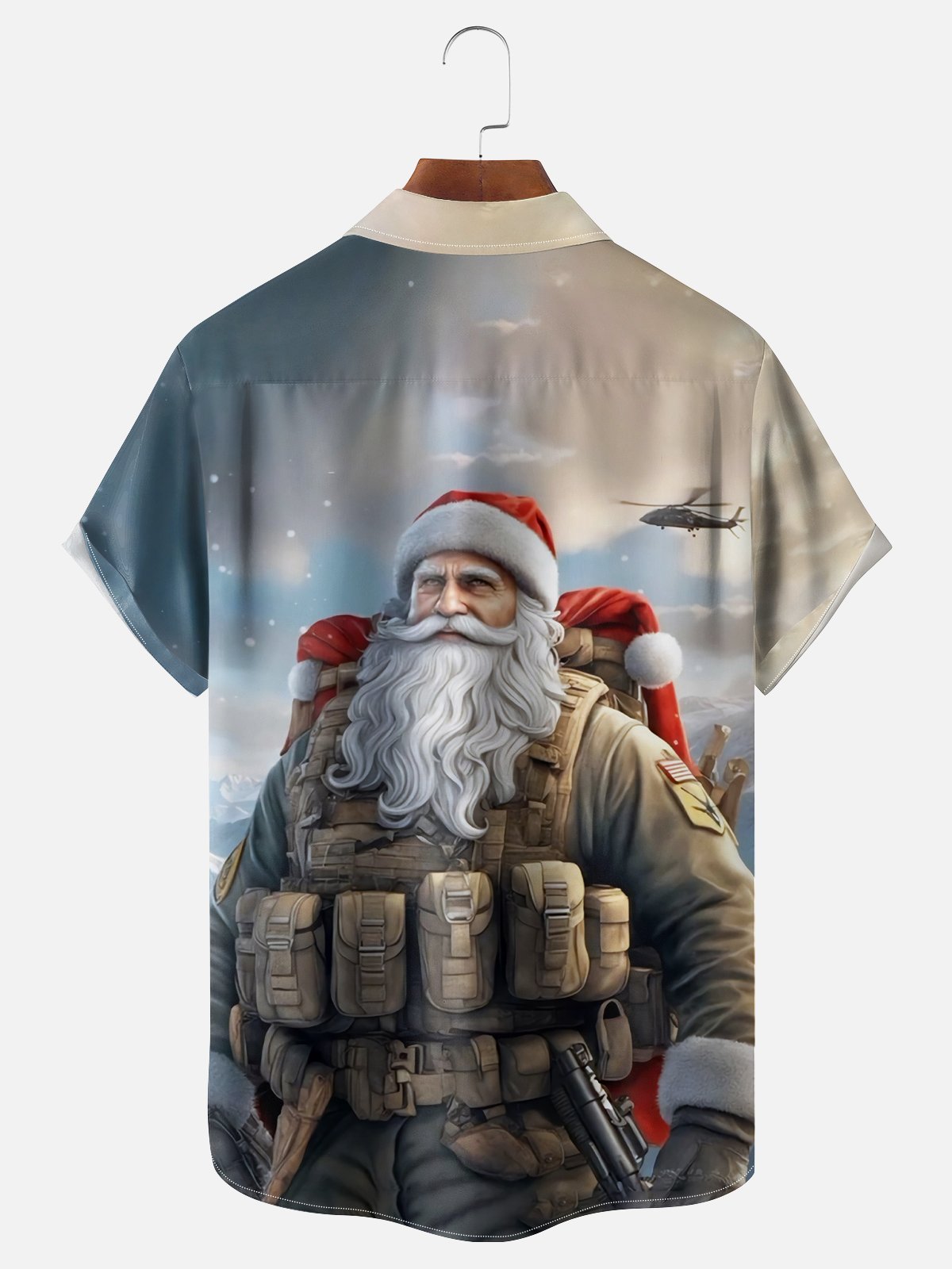 Moisture-wicking Christmas Santa Paratrooper Chest Pocket Casual Shirt