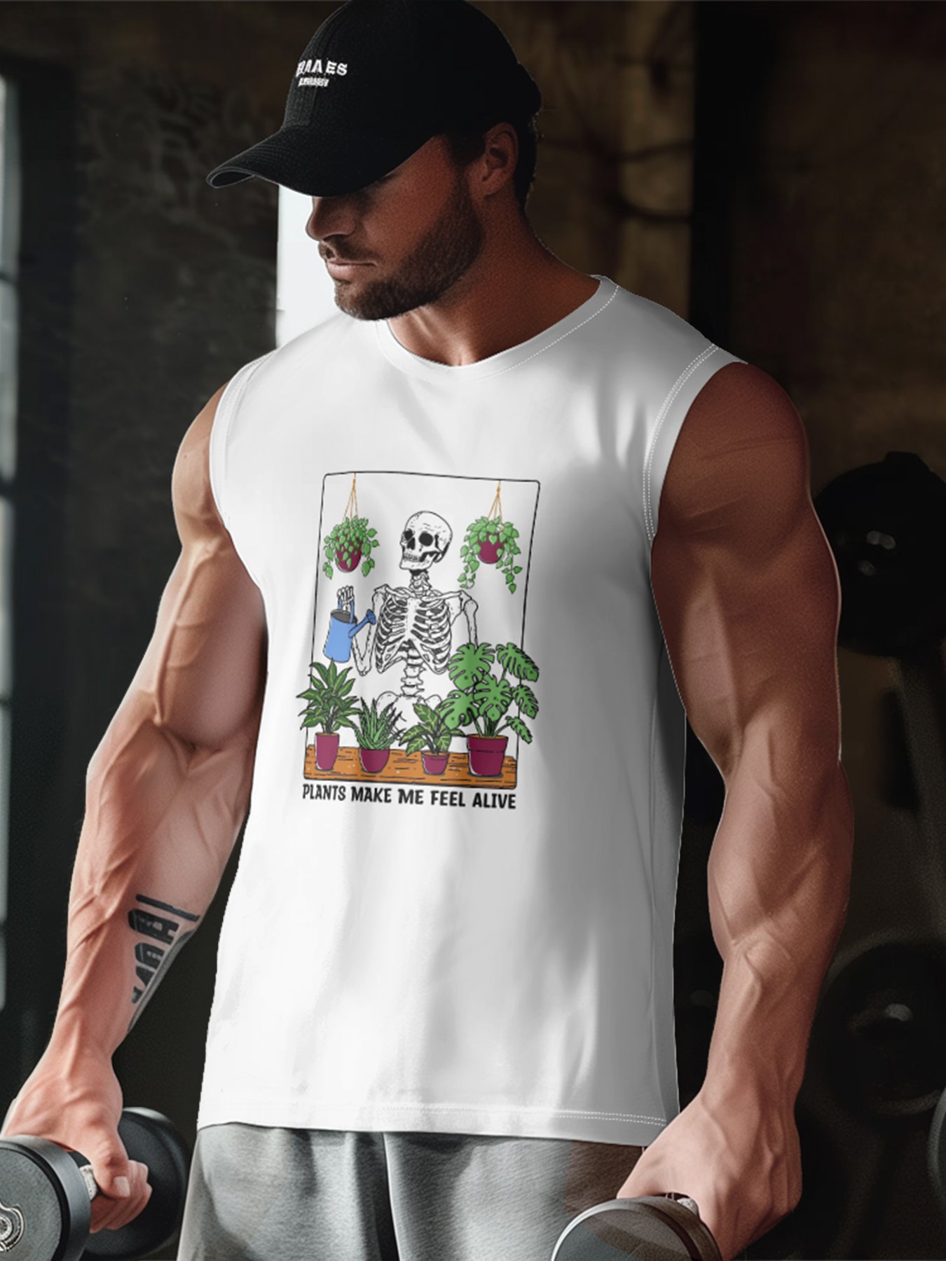 Hardaddy X Artist Kimprut Imut Mens Crewneck Tank Tops Skeleton Plants Beach Sleeveless Shirt