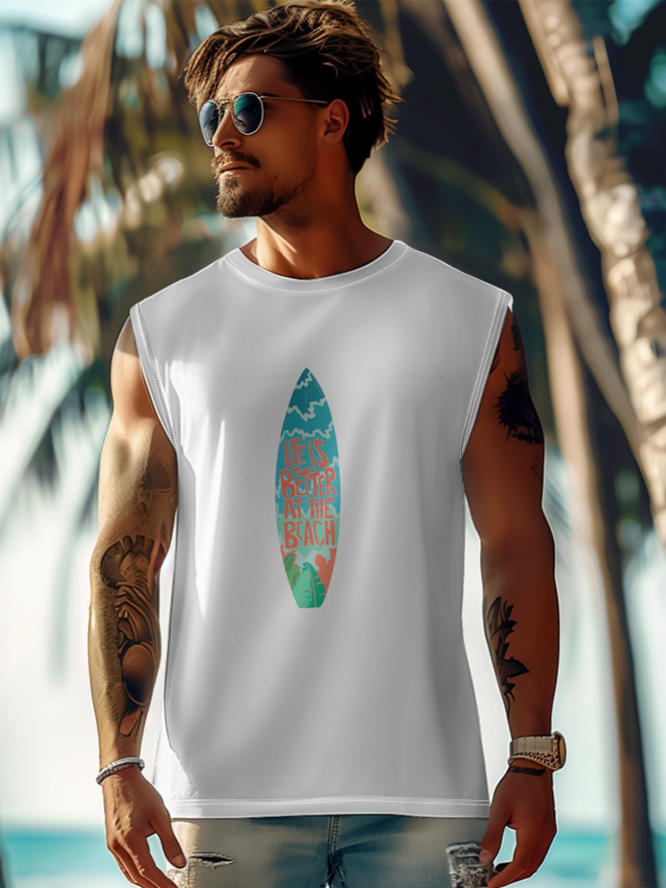 Hardaddy X Artist Stephen Wade Mens Crewneck Tank Tops Sea Surfing Beach Sleeveless Shirt