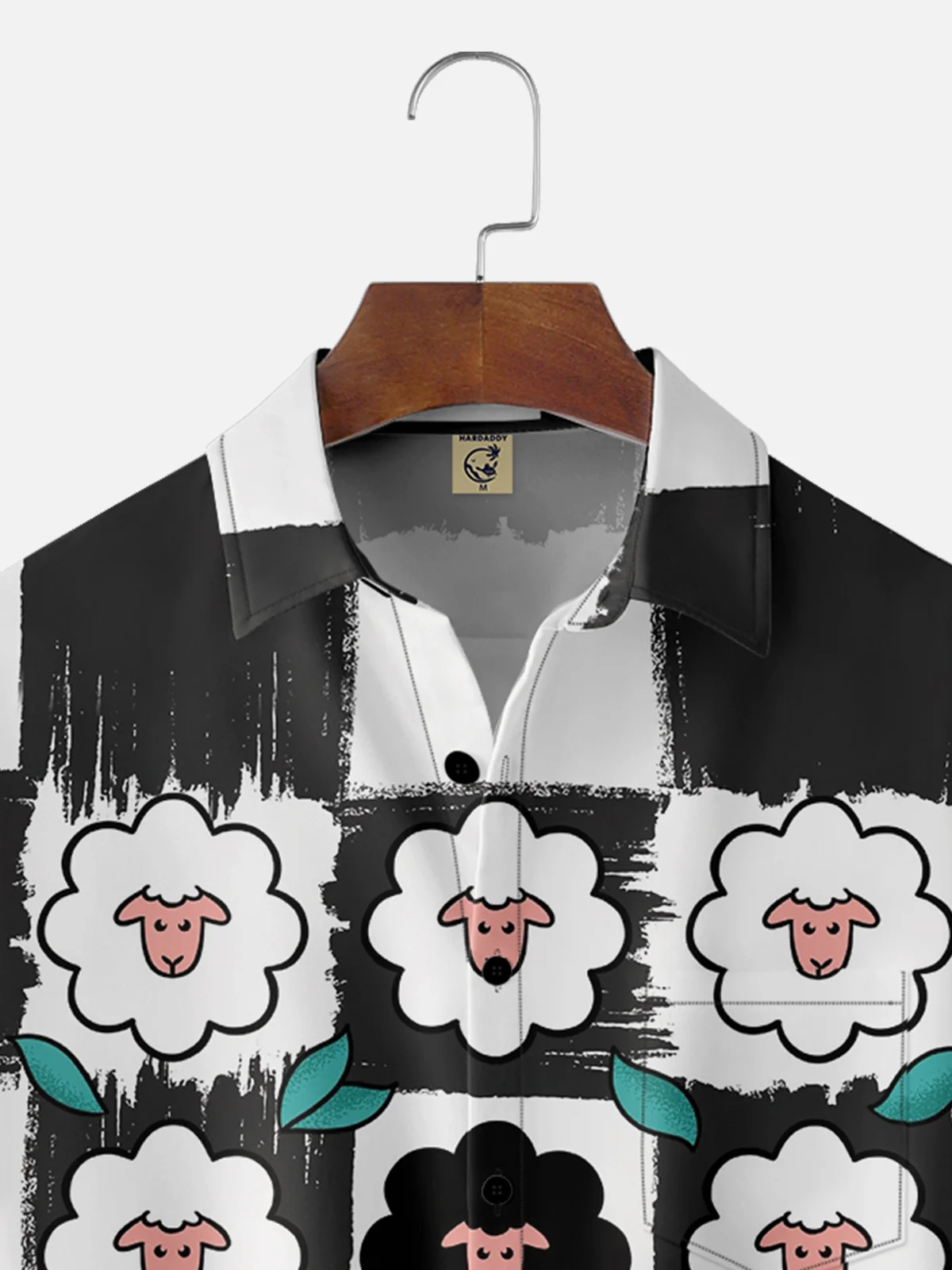 Hardaddy x Coffee Man Moisture Wicking Geometric Sheep Chest Pocket Hawaiian Shirt
