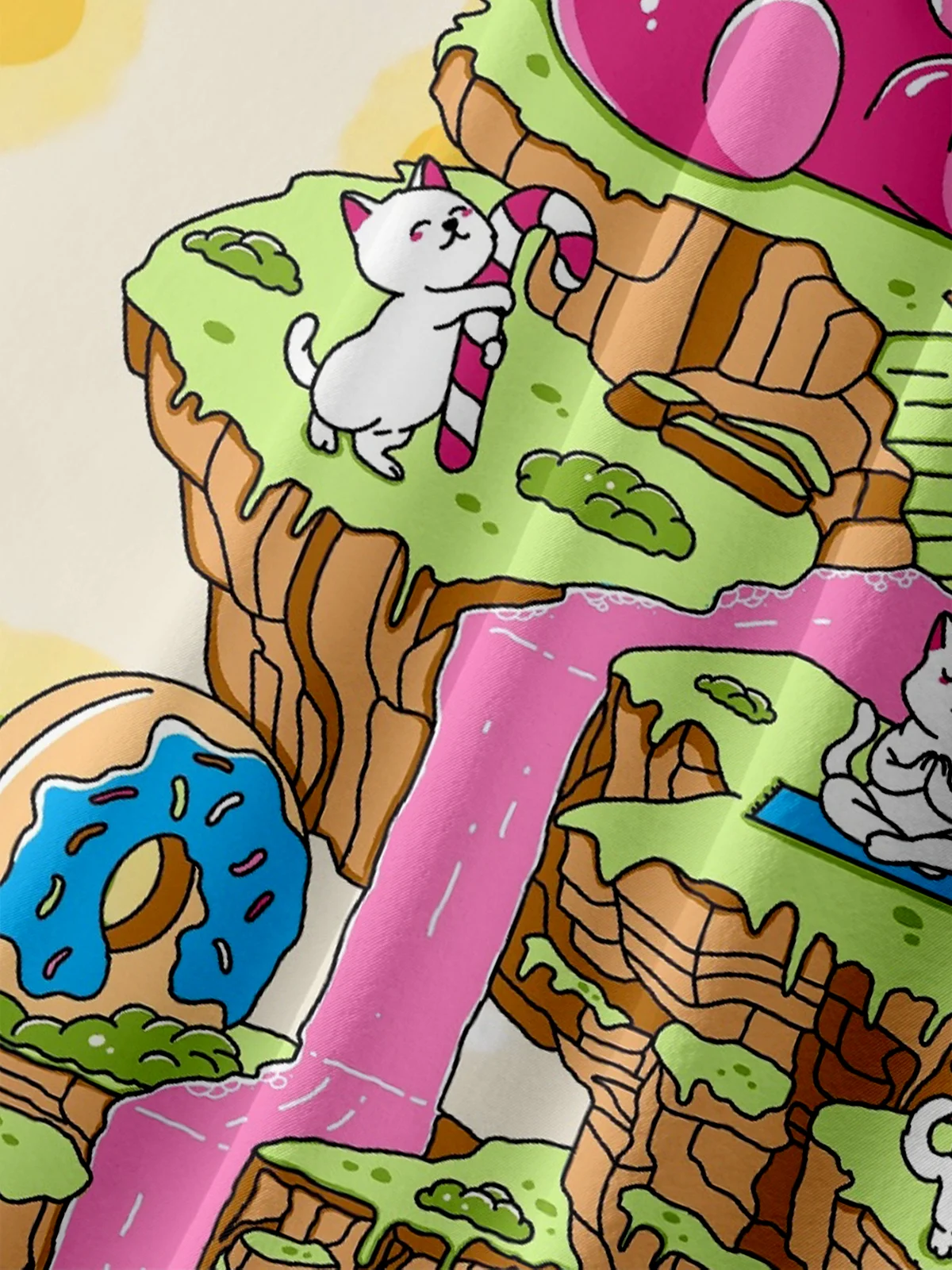 Hardaddy X Artist Kimprut Imut Cartoon Bear Lollipop Donut Ice cream Chest Pocket Hawaiian Shirt