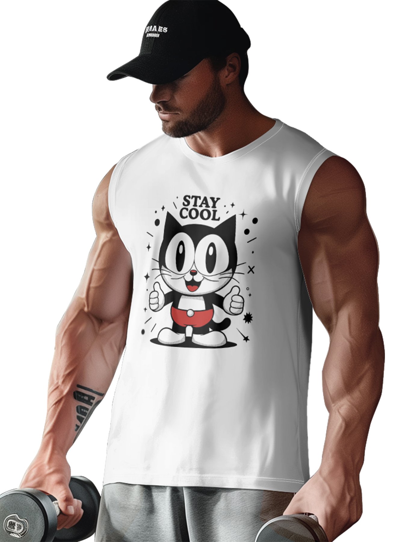 Hardaddy X Artist Contatoeoli Studio Mens Crewneck Tank Tops Stay Cool Cat Beach Sleeveless Shirt