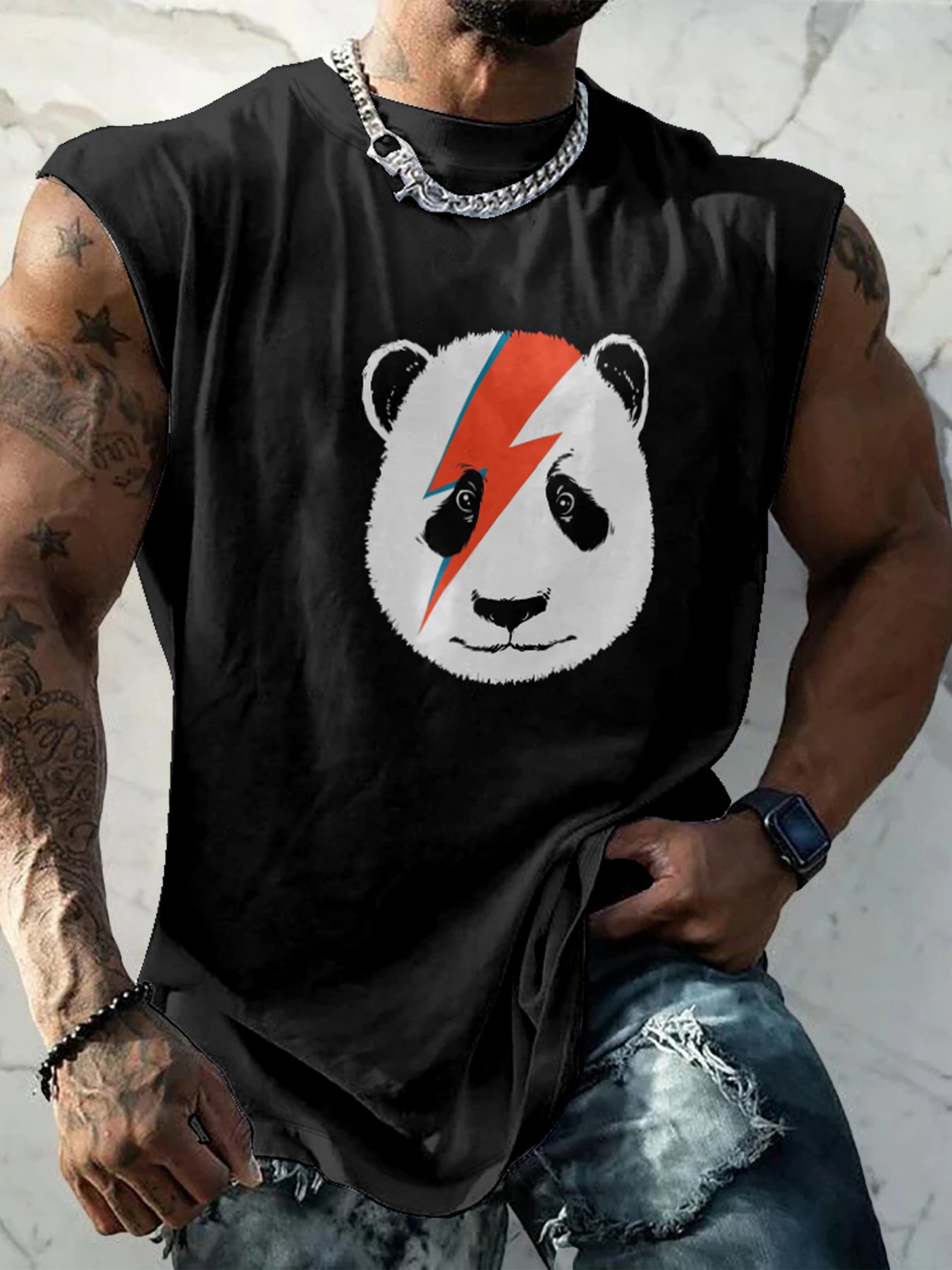 Hardaddy X Artist Contatoeoli Studio Mens Crewneck Tank Tops Lightning Panda Beach Sleeveless Shirt