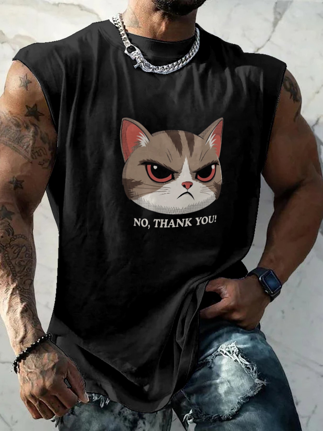 Hardaddy X Artist Contatoeoli Studio Mens Crewneck Tank Tops Cat Beach Sleeveless Shirt