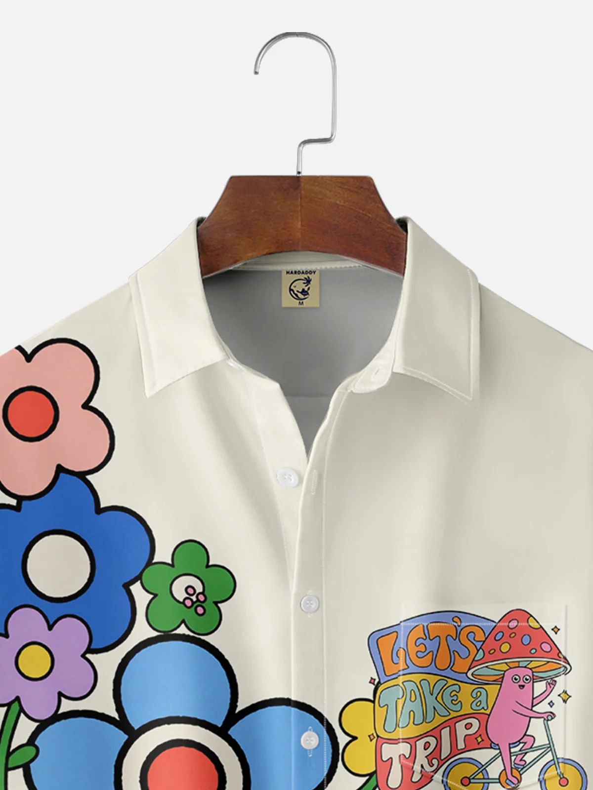 Hardaddy x Coffee Man Moisture Wicking Hippie Flower Text Chest Pocket Hawaiian Shirt